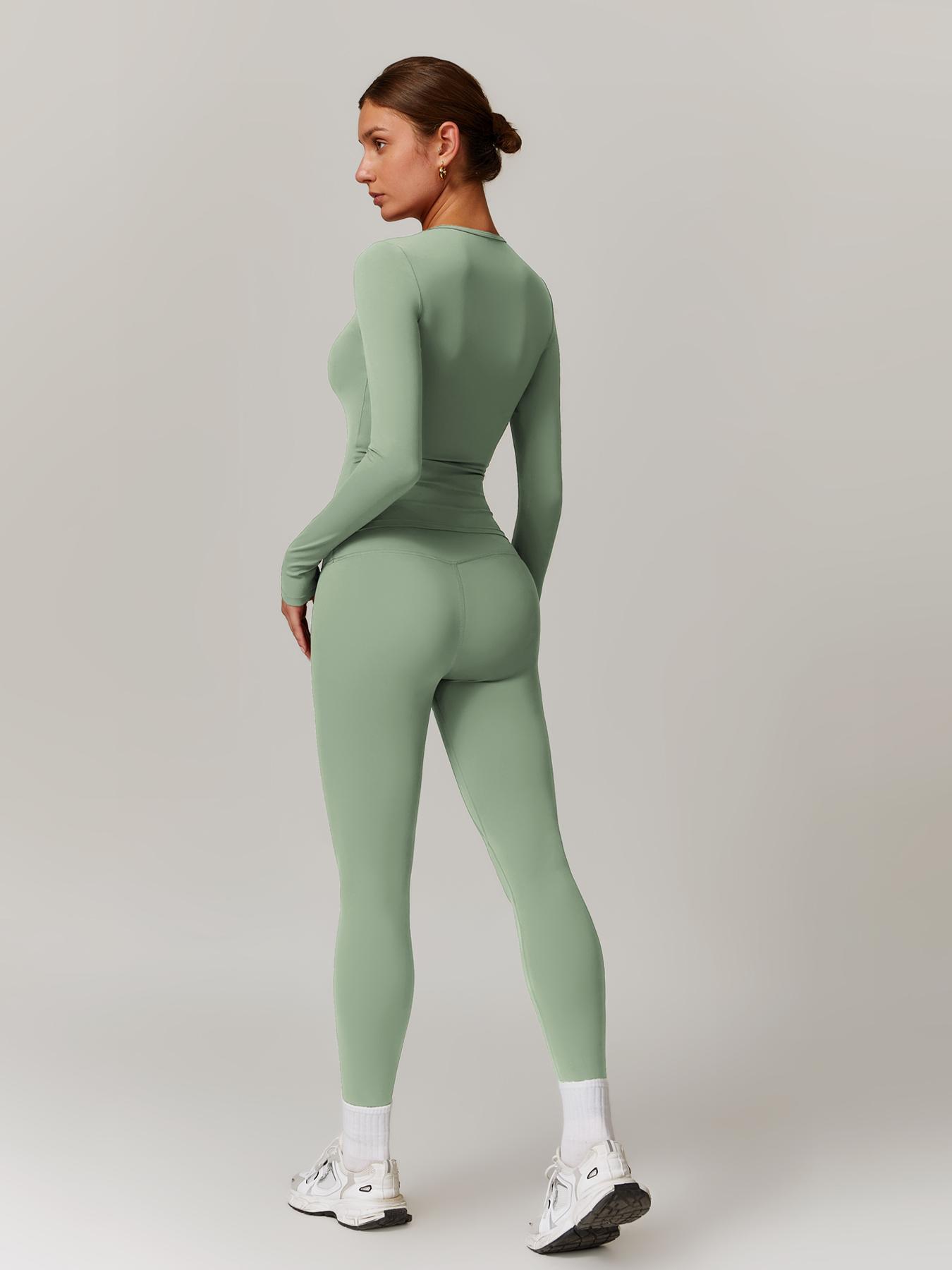 Women's Solid Long Sleeve Skinny Tee & High Waist Leggings Tracksuit Set, Workout Running Clothes, Sporty Breathable Quick Drying Outfits for Gym Workout Running, Ladies Outdoor Yoga Suit for All Seasons, Quick Dry Activewear