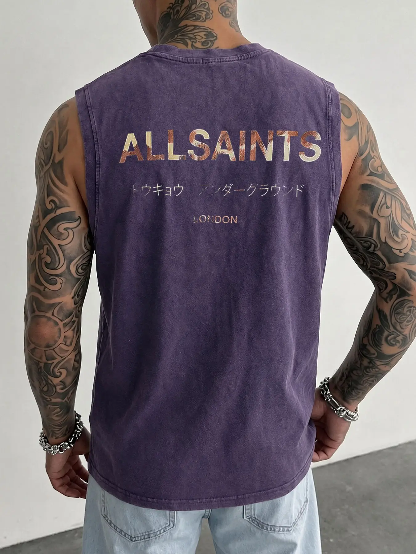 Men's Casual Round Neck Print Vest, Retro Allsaints Tokyo Japanese Print, Cool Street Style, Spring Summer Top, Comfortable and Versatile