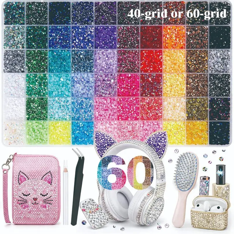 #BackToSchoolDIY 60 Colors 60000 Pieces DIY Nail Art Rhinestones, Nail Art Decoration, Bright Decorative Drills with Adhesive Tool Kit, Ideal for DIY Nail Art and Fashion Crafts