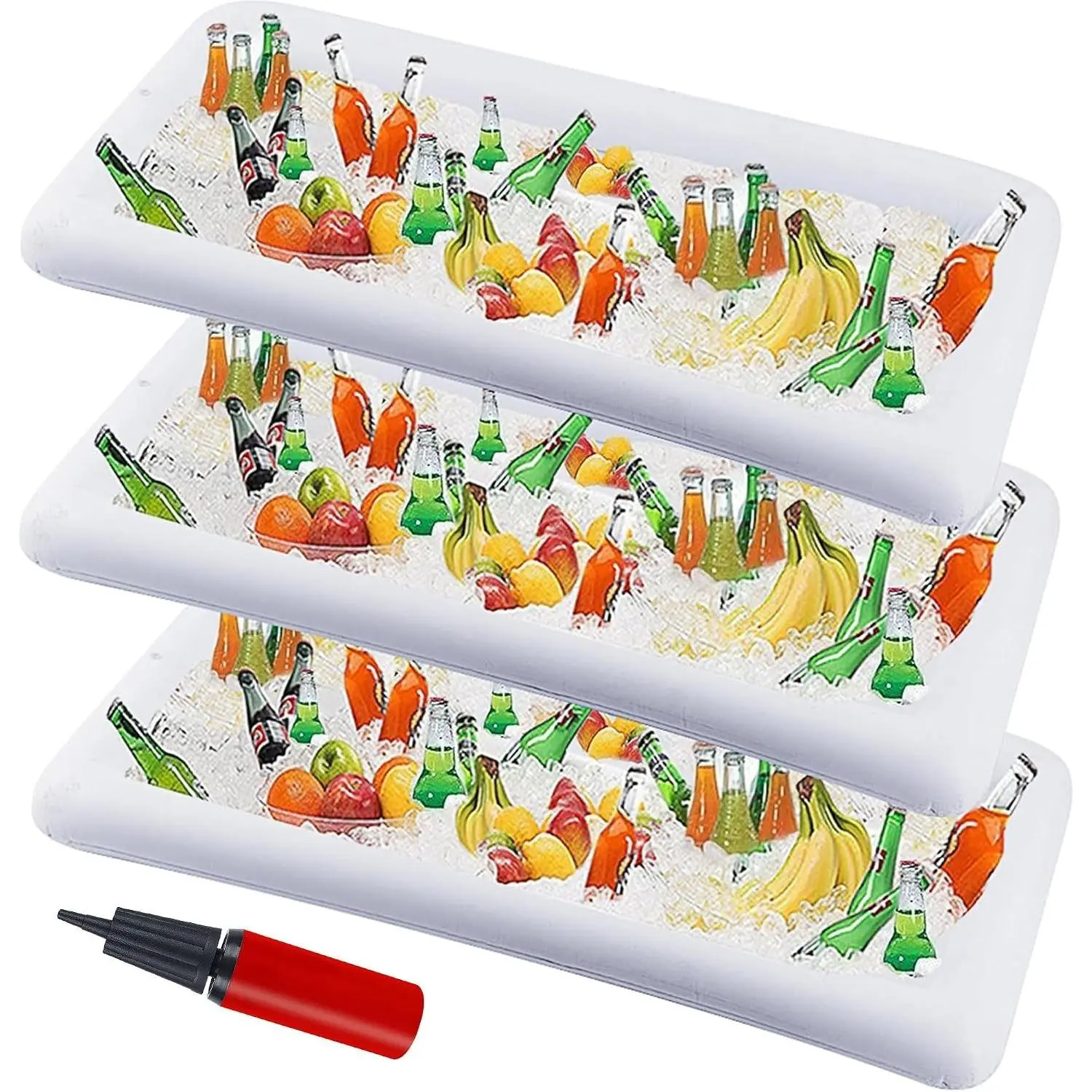 Inflatable Serving Bar, 3 Pack Ice Serving Buffet Salad Cooler Food Drink Containers with Drain Plug, BBQ Picnic Pool Party Supplies Inflatable Cooler