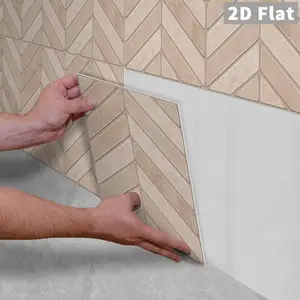 10PCS/Color Box GST Warm Coffee Beige Vintage Stone Herringbone PE Foam Tile Stickers, Waterproof Oilproof Shock & Wear Resistant, Peel & Stick on Smooth Surfaces for Bedroom Kitchen Bathroom School Office Home & Commercial Wall Decor