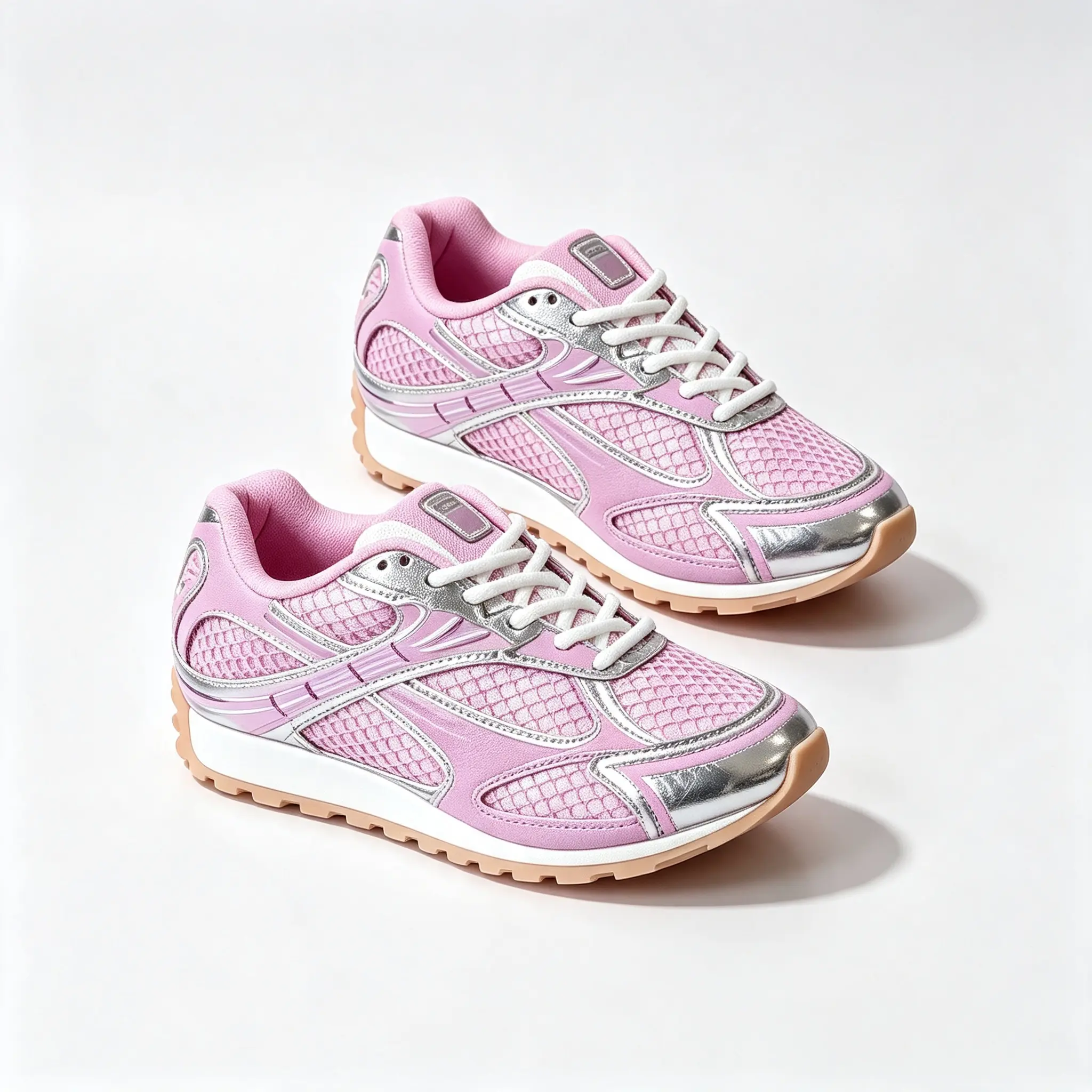 Women's Retro Synthetic Lace-Up Trainers - Breathable Mesh, Pink with Metallic Silver Trim, Low-Top, Lightweight, for Daily Wear & Outdoor Walks (Retro Vibe), Round Toe