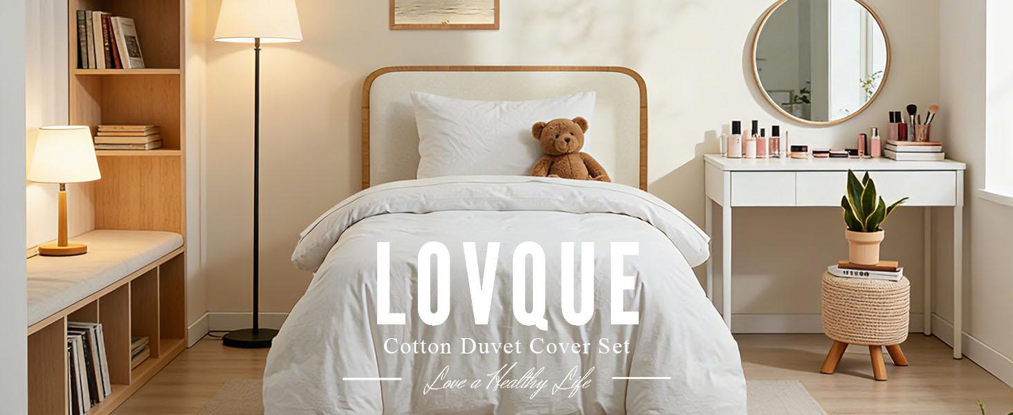 100% Washed Cotton Duvet Cover Twin Size,-Like Textured White Fade-Resistant Natural Bedding Set (No Comforter), 68x90 Inches