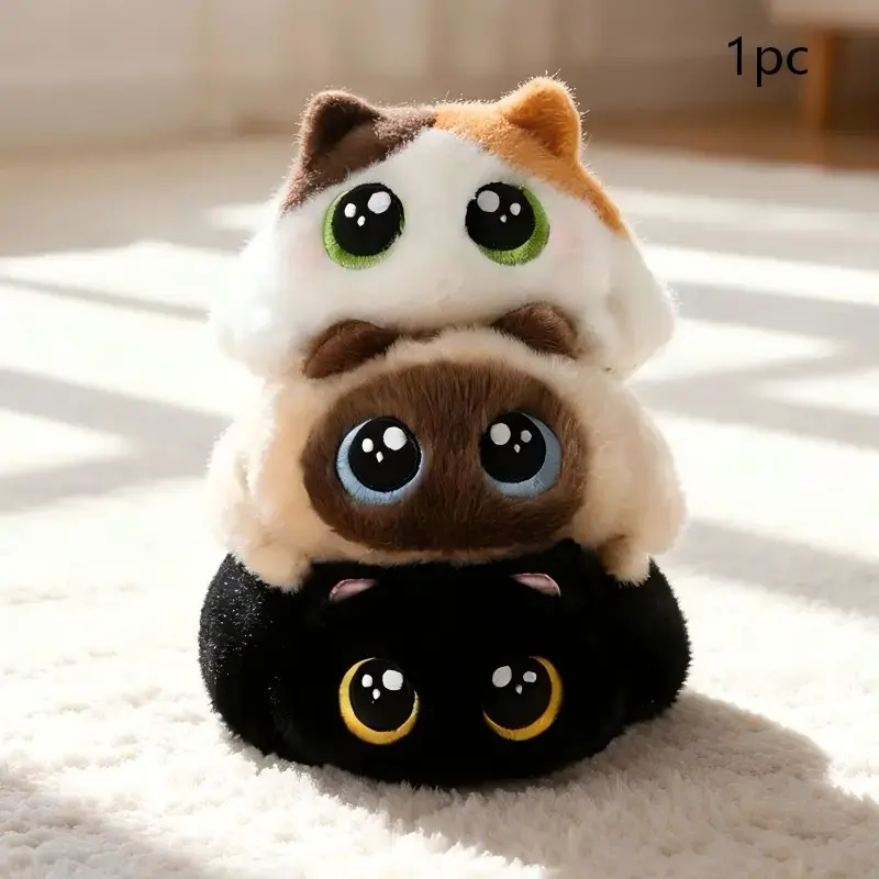 Plush Cat Toy, Three-Color Siamese Cat Doll, Handheld Desktop Decoration, Backpack Hanging Ornament, Cute Large-Eyed Cat Stuffed Animal, Soft Cuddly Gift