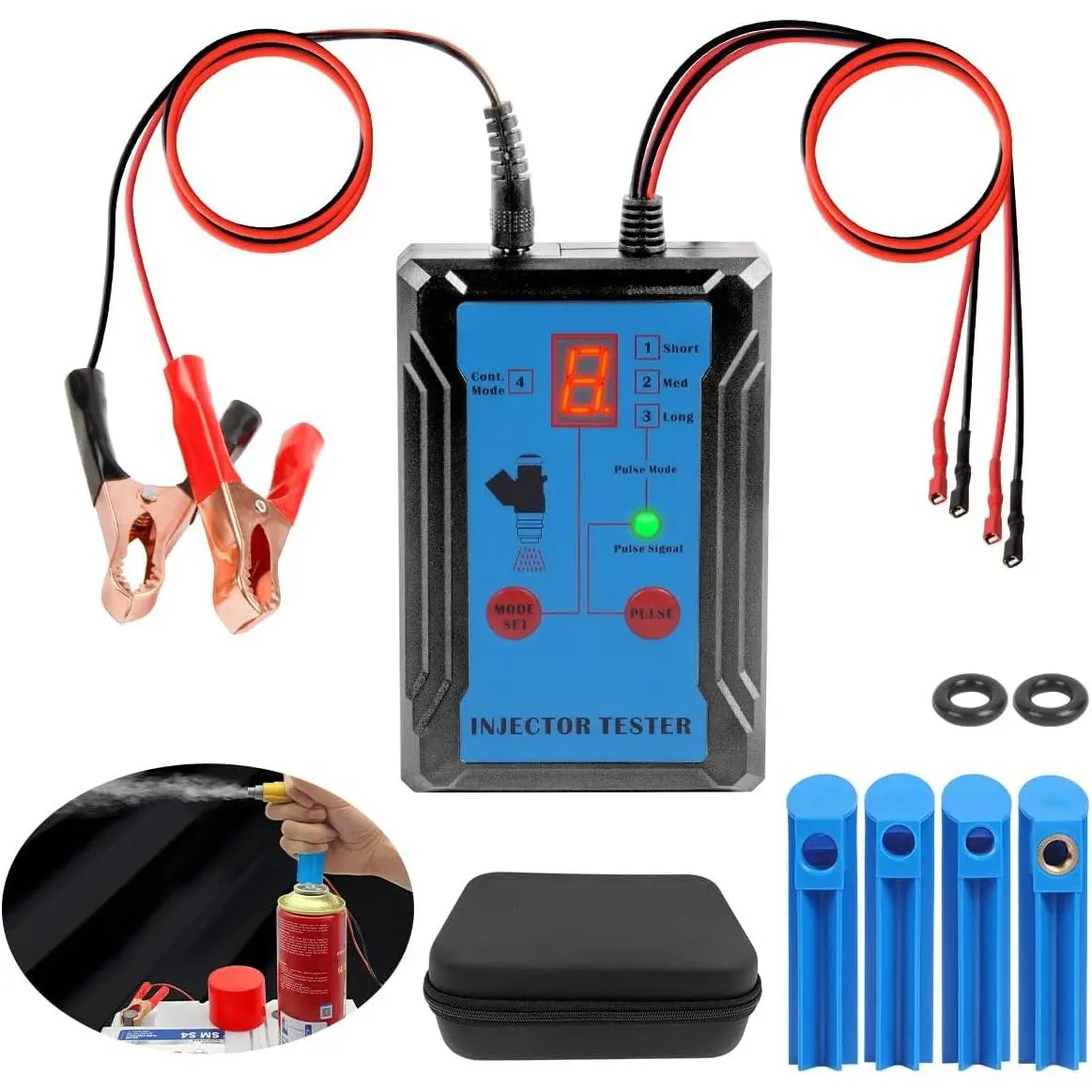Fuel Injector Tester Cleaner Tool Kit 8 Pulse Modes Injector Tester 2 Fuel Injector Test Simultaneously DIY with 40in Cord,4 Injector Cleaner,Short Circuit Protection 12V