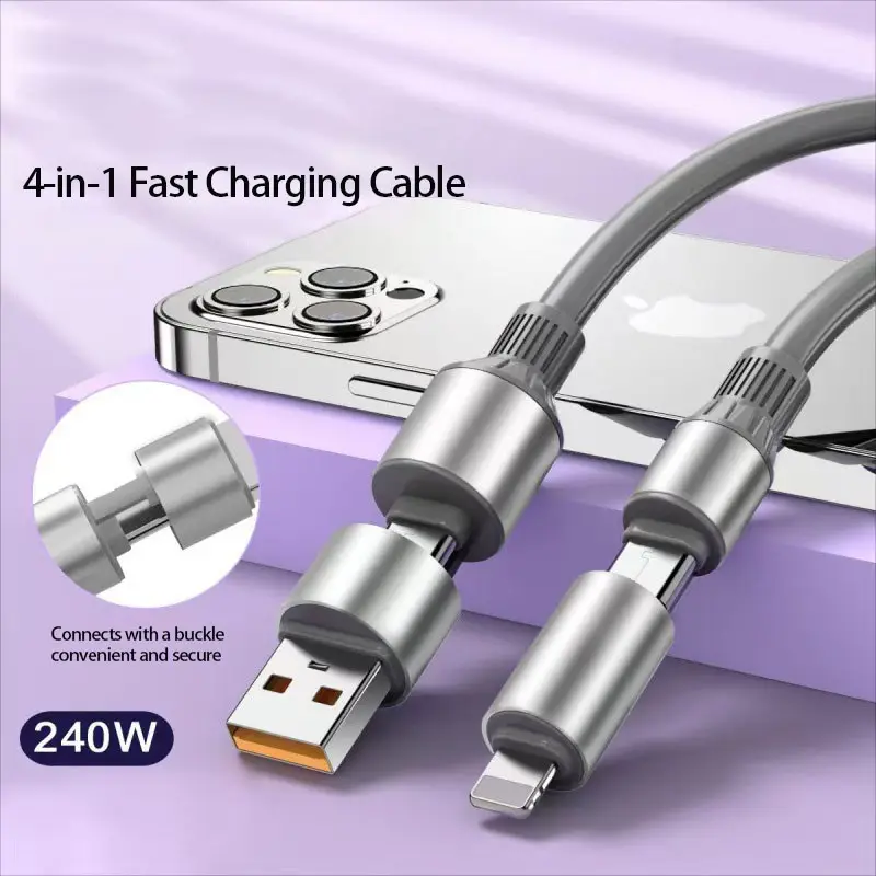 New 240w Fast Charging Quad USB Cable, Wired Fast Charge, USB-C Thickened Charger, Compatible with iPhone, Macbook, Samsung, Lg, Moto G, Google Pixel, Xiaomi