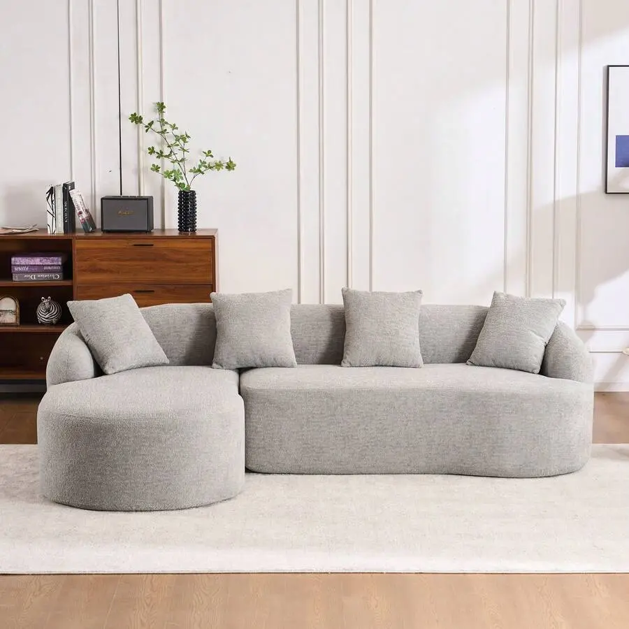 Luxury Modern L-Shaped Sectional Sofa With Chaise Longue, 99" 4-Seater Comfy Cloud Couch Sleeper, Oversized Deep Seat Chenille Sofa Living Room, Wood Grain Upholstered Modular Couch With 4 Pillows,-Density Sponge Compression Sofa Set