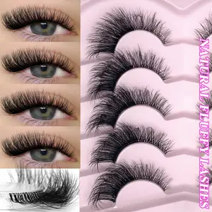 5 Pairs Eyelashes with Clear Band Strip Lashes Fluffy Natural Look Wispy Light Short False Eyelashes Invisible 3D Fake Lashs Pack