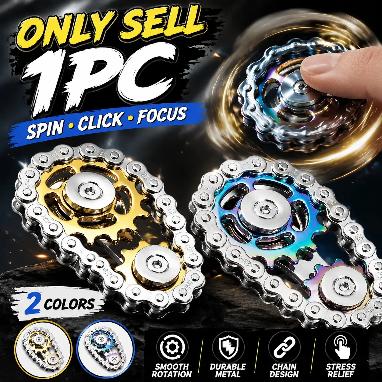1pc Creative Rotating Tooth Chain Metal Gyroscope Large and Small Gear Chain Fidget Spinner Reduce anxiety Relax your fingers Colorful Decompression toys