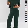 Women's Two-Piece Set, Loose-Fit Short Sleeve Top & High Waist Wide-Leg Pants, Breathable Fabric, Ideal for Yoga, Gym & Running, Athleisure Gym Clothes, Casual Activewear Set, Loose Casual Athleisure