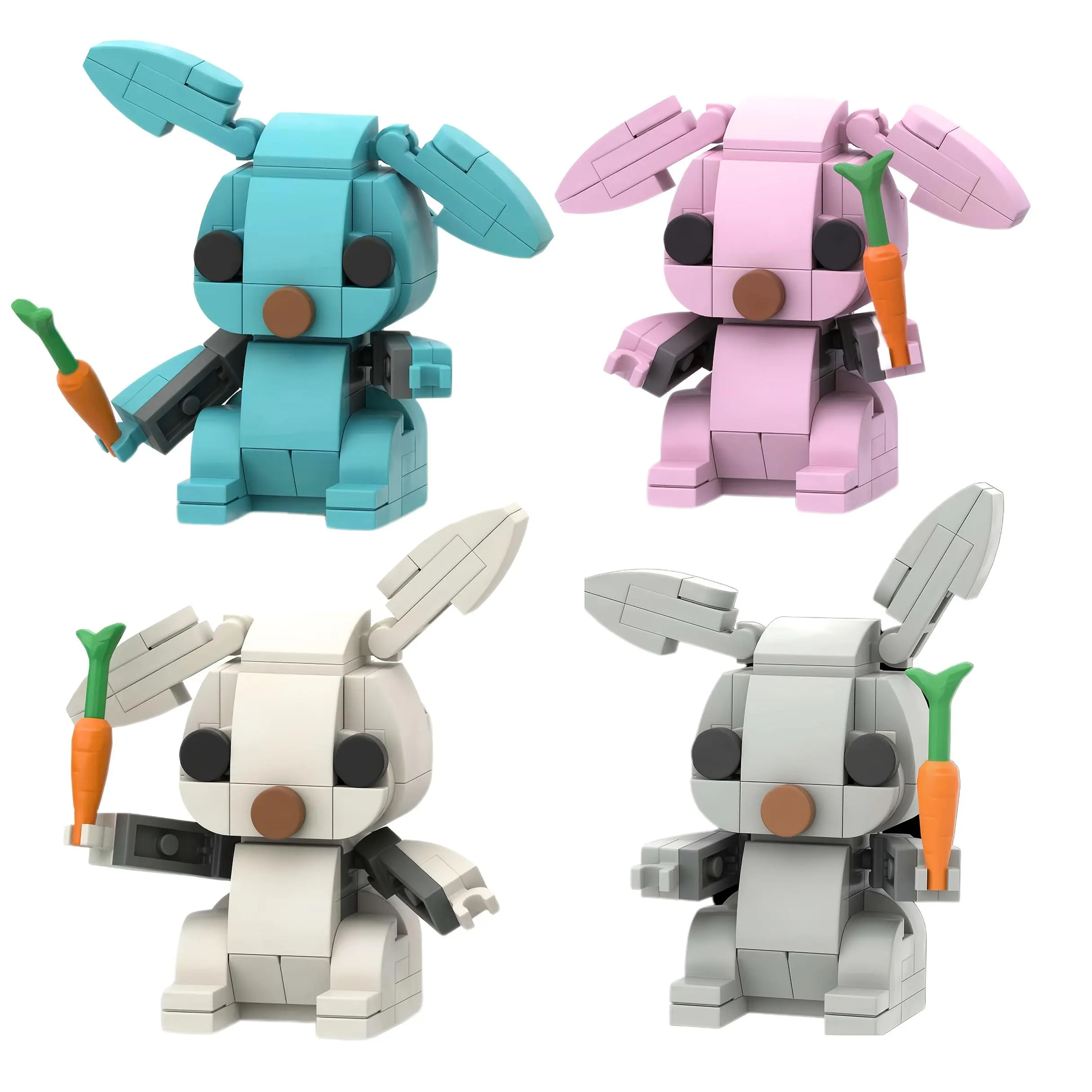 Easter Bunny Building Set/Colorful Rabbit, White, Blue, Pink And Grey/Perfect Easter Gifts And Party Favors, Ideal Classroom Rewards