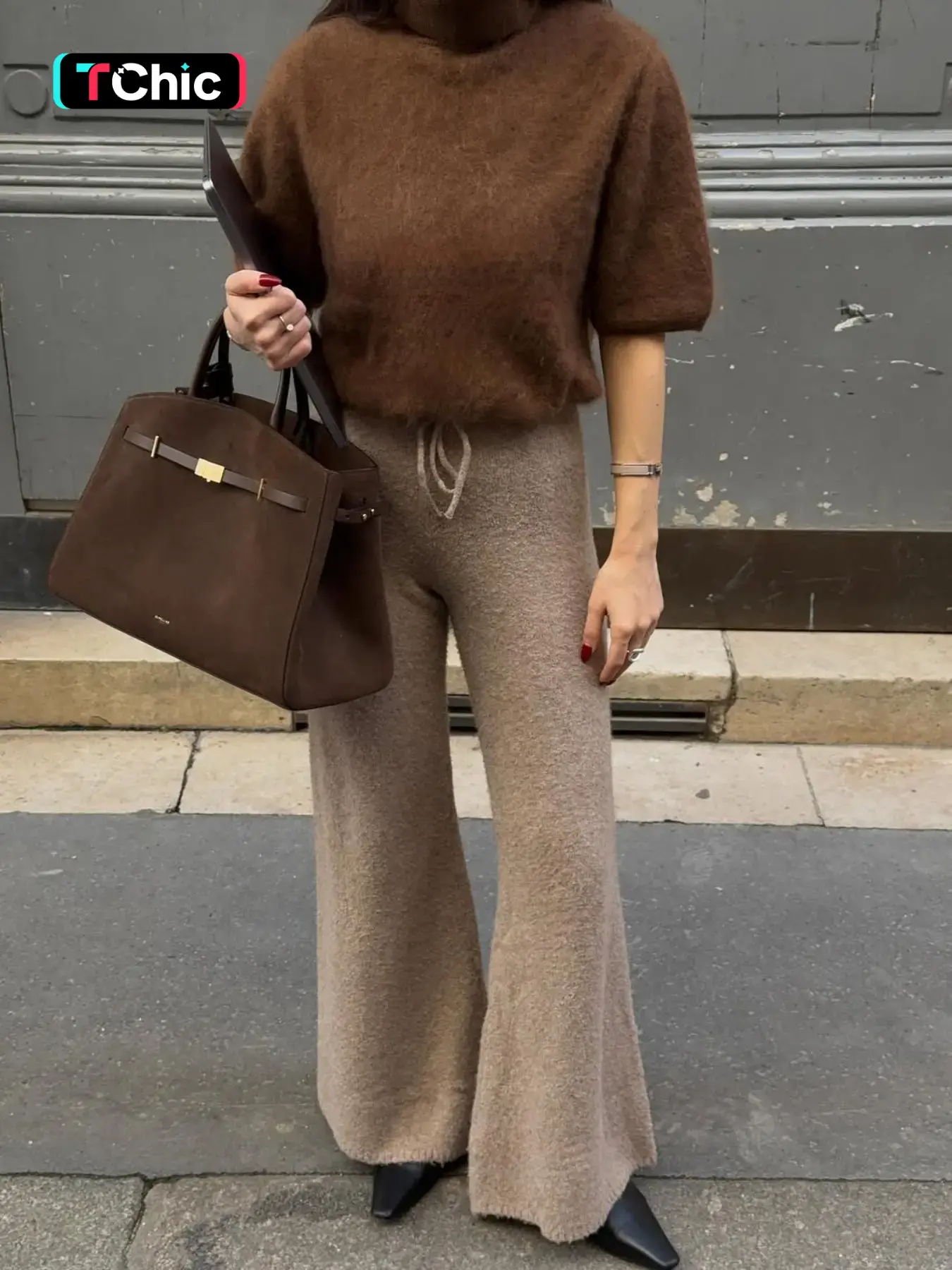 New Fall Winter Women's Warm Knit Long Pants, Commuter Casual Pants, Loose Straight Leg Casual Daily Wear, Fashionable and Versatile Trousers for Everyday Use