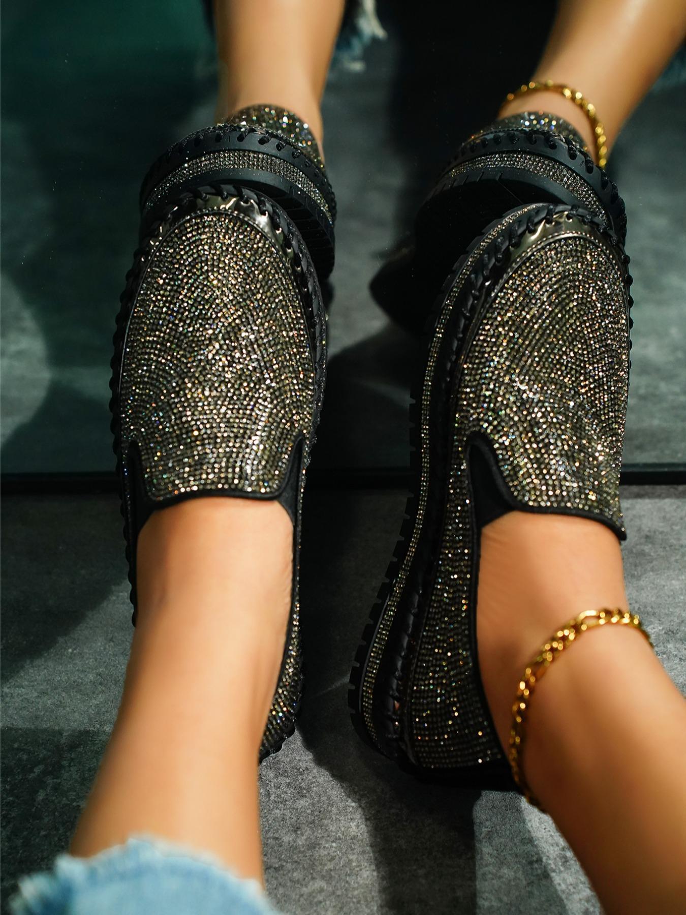 Women's Fashionable Rhinestone Decorated Slip on Flats,  Women Shoes, Lightweight Breathable Comfortable Flat Shoes, Casual Versatile Shoes for Daily Wear, Walking Shoes for Girl Footwear, Flat Shoes for Women