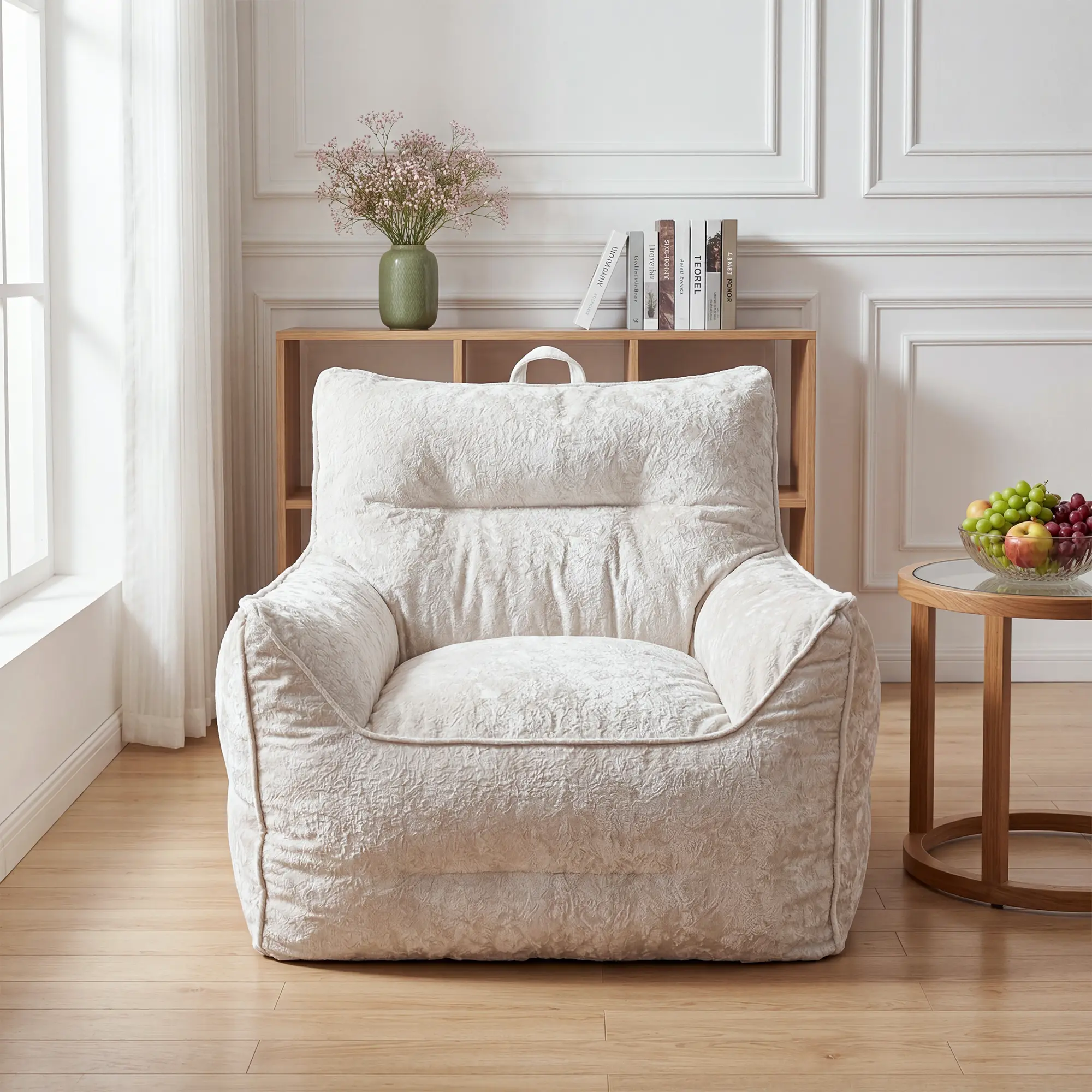 Ergonomic Chenille Bean Bag Chair with High-Density Foam, Armrests & Side Pocket, Cozy Lounge Sofa for Adults & Kids, Living Room, Bedroom & Gaming