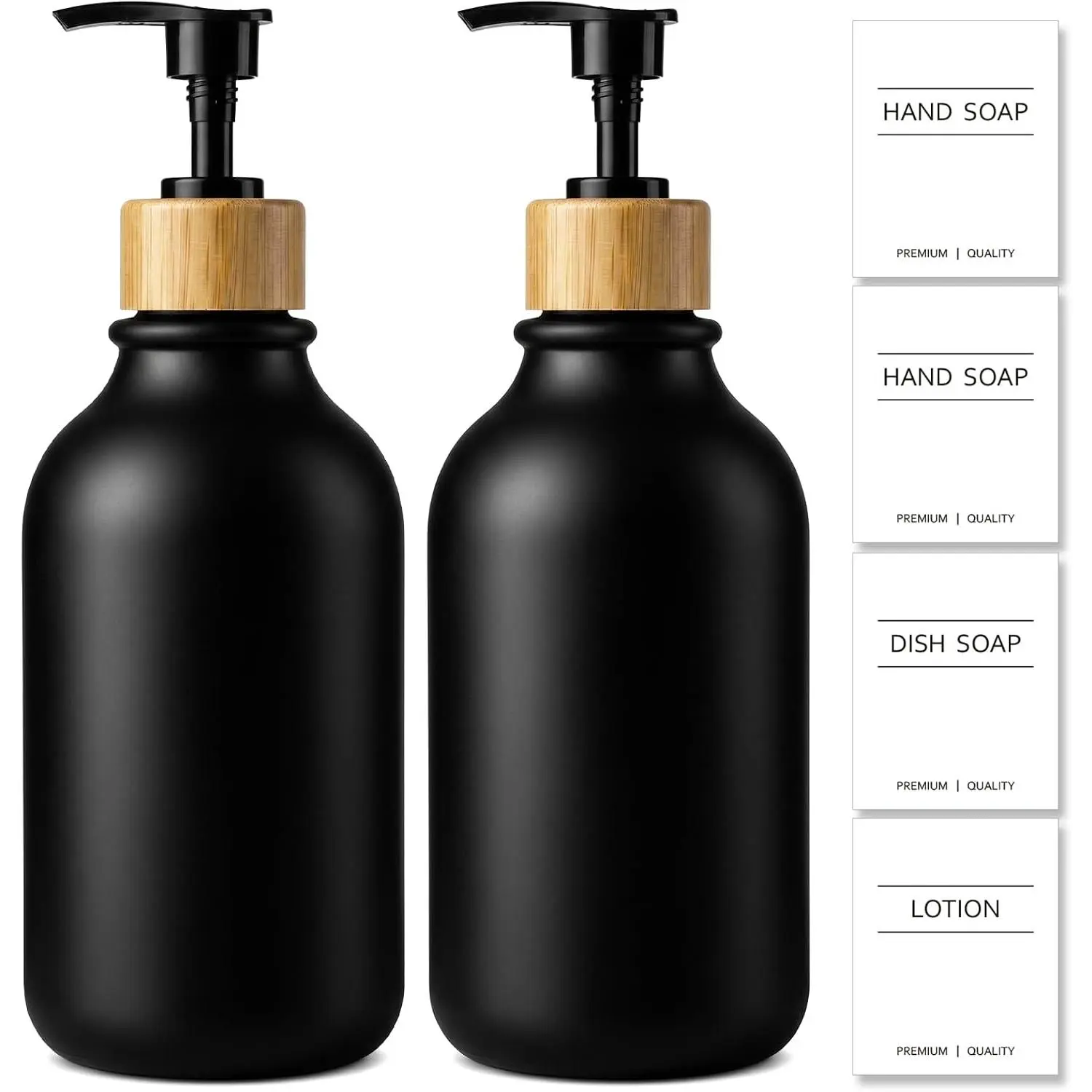 Hand Soap Dispenser Bathroom, Black Dish Soap Dispenser for Kitchen, 17 Fl Oz Plastic Hand and Dish Soap Dispensers Set with  Pump, 2 Pack Refillable Liquid Lotion Containers Bottle