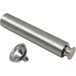 Stainless Steel 2oz Flat Bottom Cylindrical Hip Flask - 0-500 ml Mini Portable Brush Finish Drinkware for Home Supplies Storage & Organization