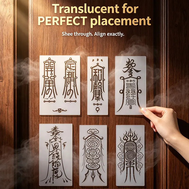 Chinese Taoist Symbol Stencil Set 6 Pieces, Eastern Zen Wall Decor, Traditional Art Painting Template, Feng Shui DIY Craft, High Aesthetic Value, Home Spiritual Decor