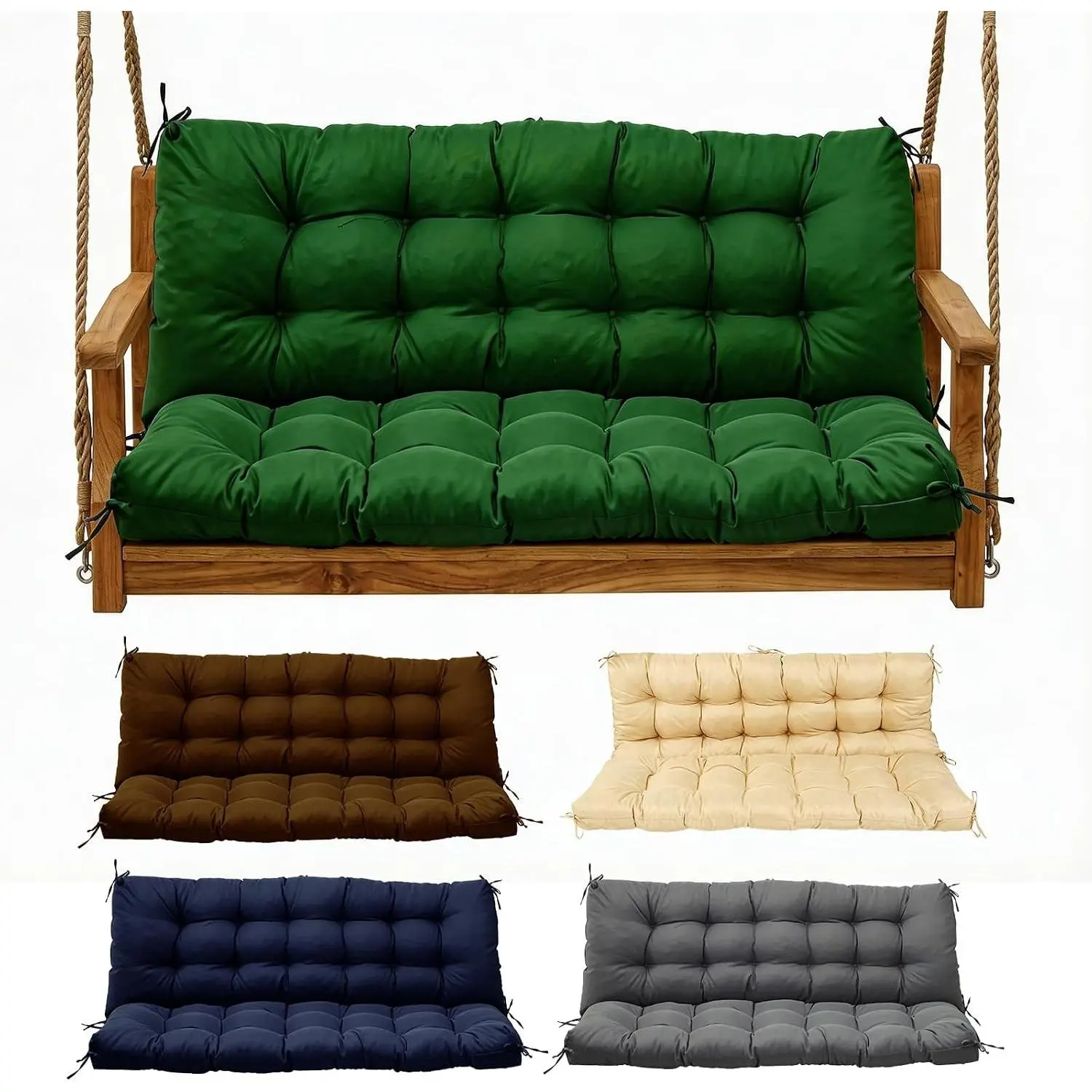 Porch Swing Cushions,Waterproof Bench Cushion for Outdoor Furniture,2-3 Seater Replacement Thickened Swing Cushion with Ties,Patio,Outdoor,Backyard and Garden (60x40,Dark Green)