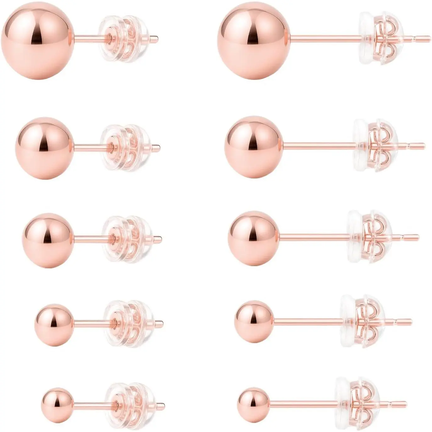 Sterling Silver 925 Round Ball Stud Earrings for Women, Hypoallergenic, Multiple Piercing 5 Pairs Tiny Stud Earrings 2mm 3mm 4mm 5mm 6mm