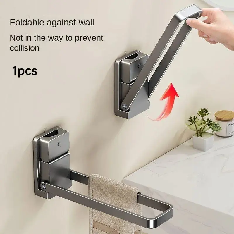 1 Pack No Drill Suction Cup Foldable Towel Bar, Collapsible Stainless Steel Wall Mount Hand Towel Holder, Removable Heavy Duty Bathroom Towel Rack, Space Saving Towel Organizer for Shower, Vanity, Kitchen, RV, Small Apartment, Bathroom Hardware