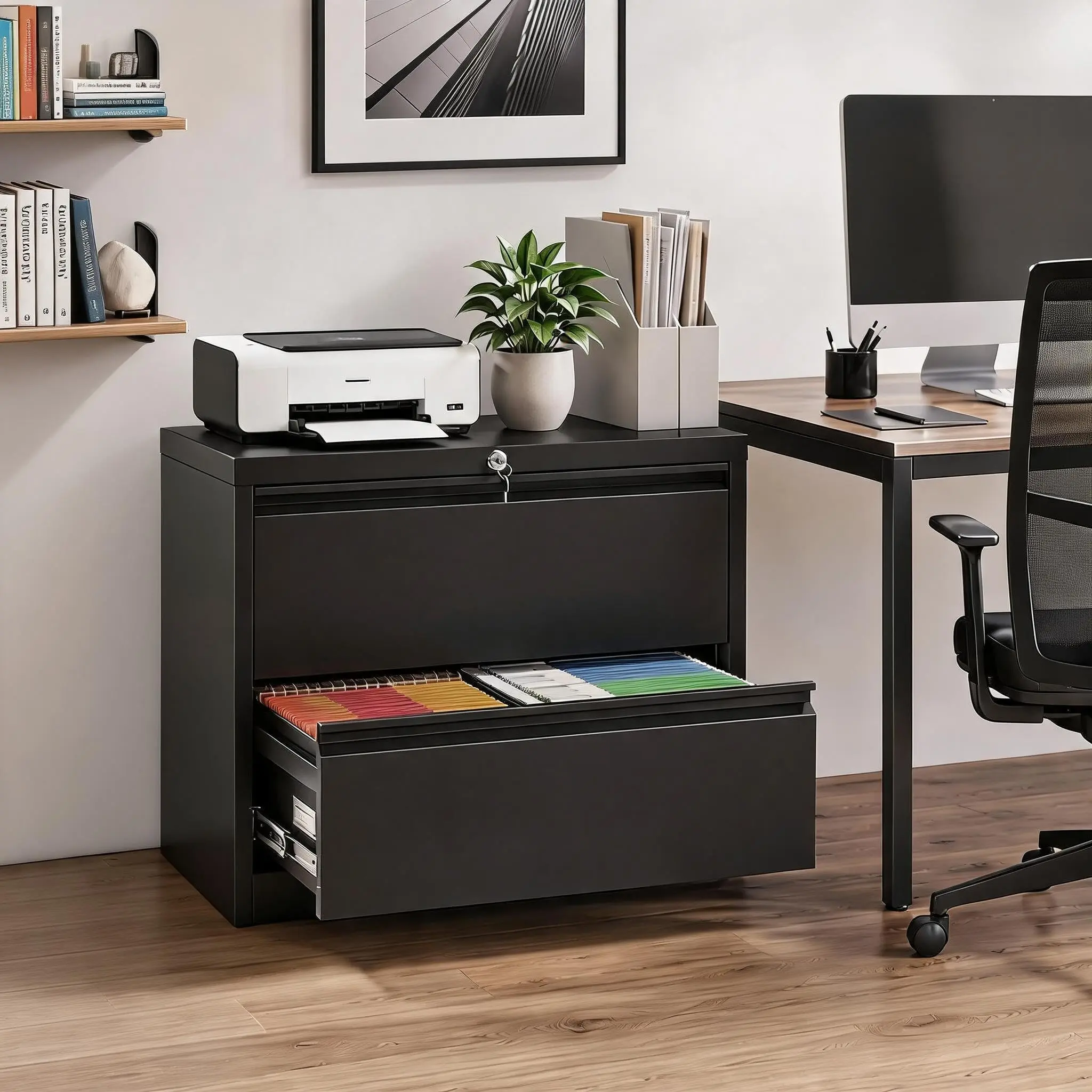 GAOMON lockable pull-out filing cabinet, metal drawers, office storage cabinet, steel file organizer, suitable for storing letters, legal documents, etc., compact office furniture. 43.5"D x 20.67"