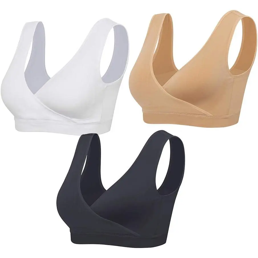 Women's 3-Pack Wirefree Solid Nursing Sleep Bras for Maternity Breastfeeding