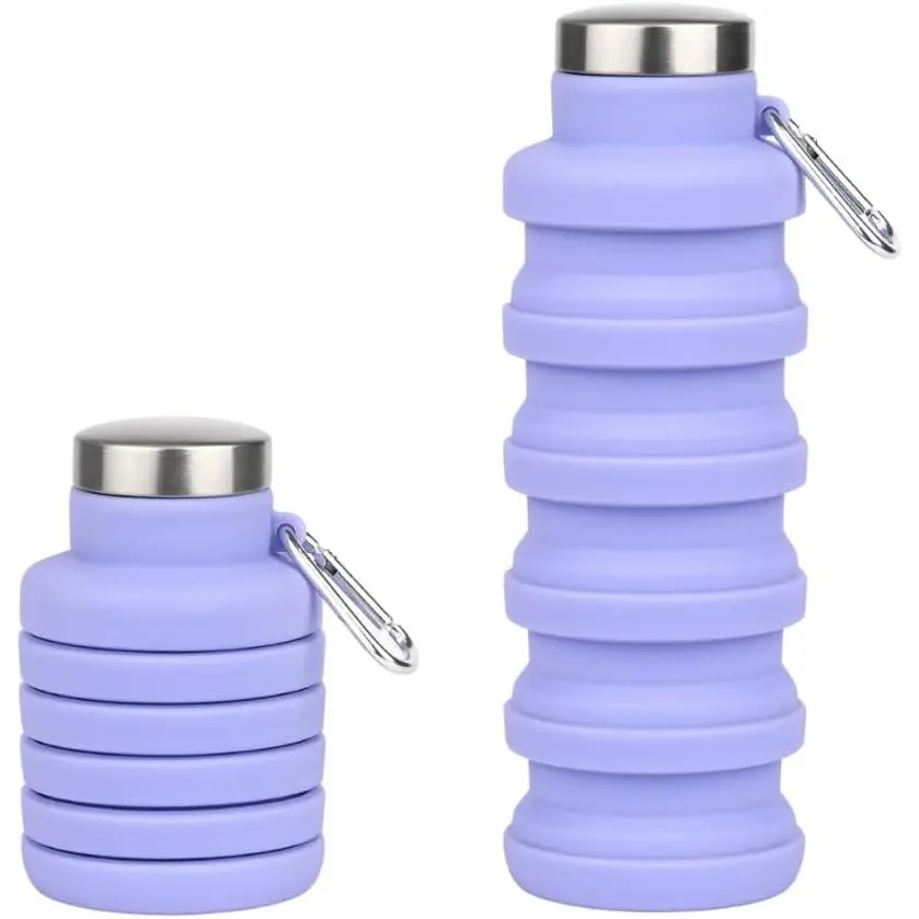 Portable Collapsible Water Bottle - Lightweight Silicone Bottle 500ml, BPA-Free, Leak-Proof and Foldable for Gym, Travel, Hiking, Camping, and Everyday Use (Violet)