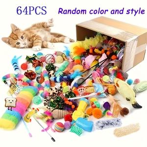 64pcs Cat Toy Set, Mixed Plastic Toys for Multiple Cats, Daily Fun Playtime, Teeth Grinding & Training, Random Colors & Styles
