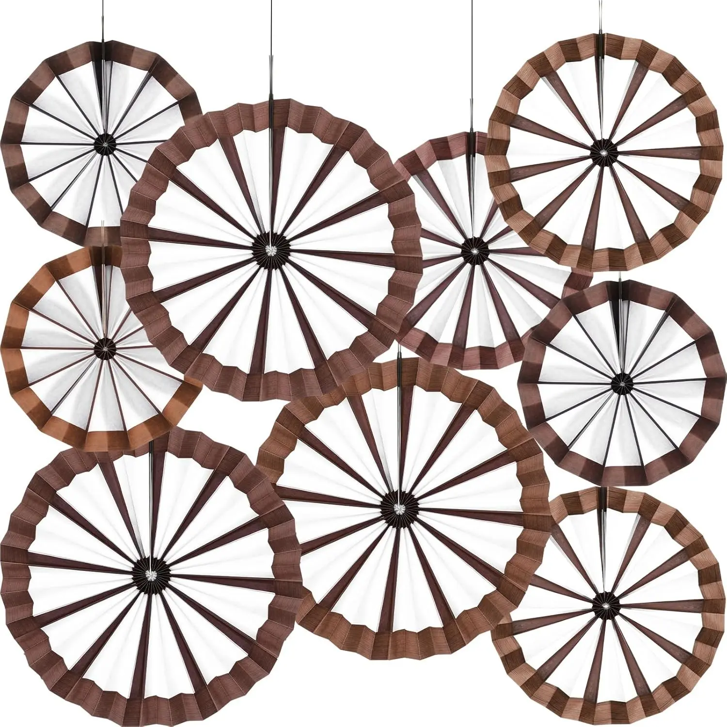 9 Pcs Western Party Hanging Paper Fans and Wagon Wheels - Old Wild West Decorations for Ceiling Wall, Birthday Country Theme Supplies, Pinwheel Rosette Backdrop, Vintage Design FansGift