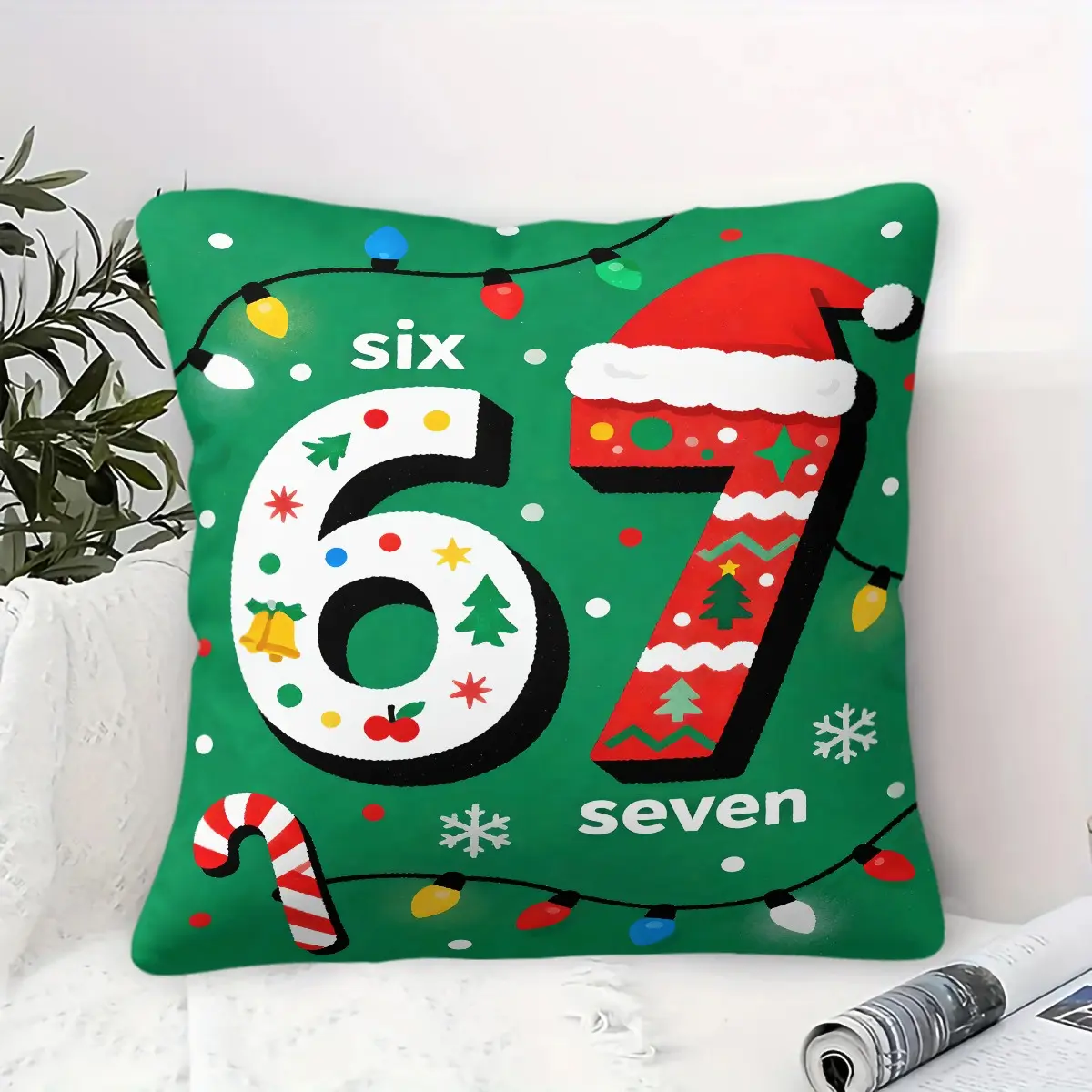 Christmas Number 67 Throw Pillow, Xmas Holiday Room Decor Includes Pillow Core, Festive Aesthetic Accent Cushion for Christmas Party Room Decoration Bedroom Sofa Decor, Home Decorative Cushion, Square Cushion