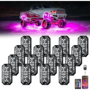 RGB Rock Lights, 16 pods Underglow Neon Lights Kits,APP/RF Remote Control &  Mode,   Multicolor Lamps for Off Road  SUV ATV UTV Boat