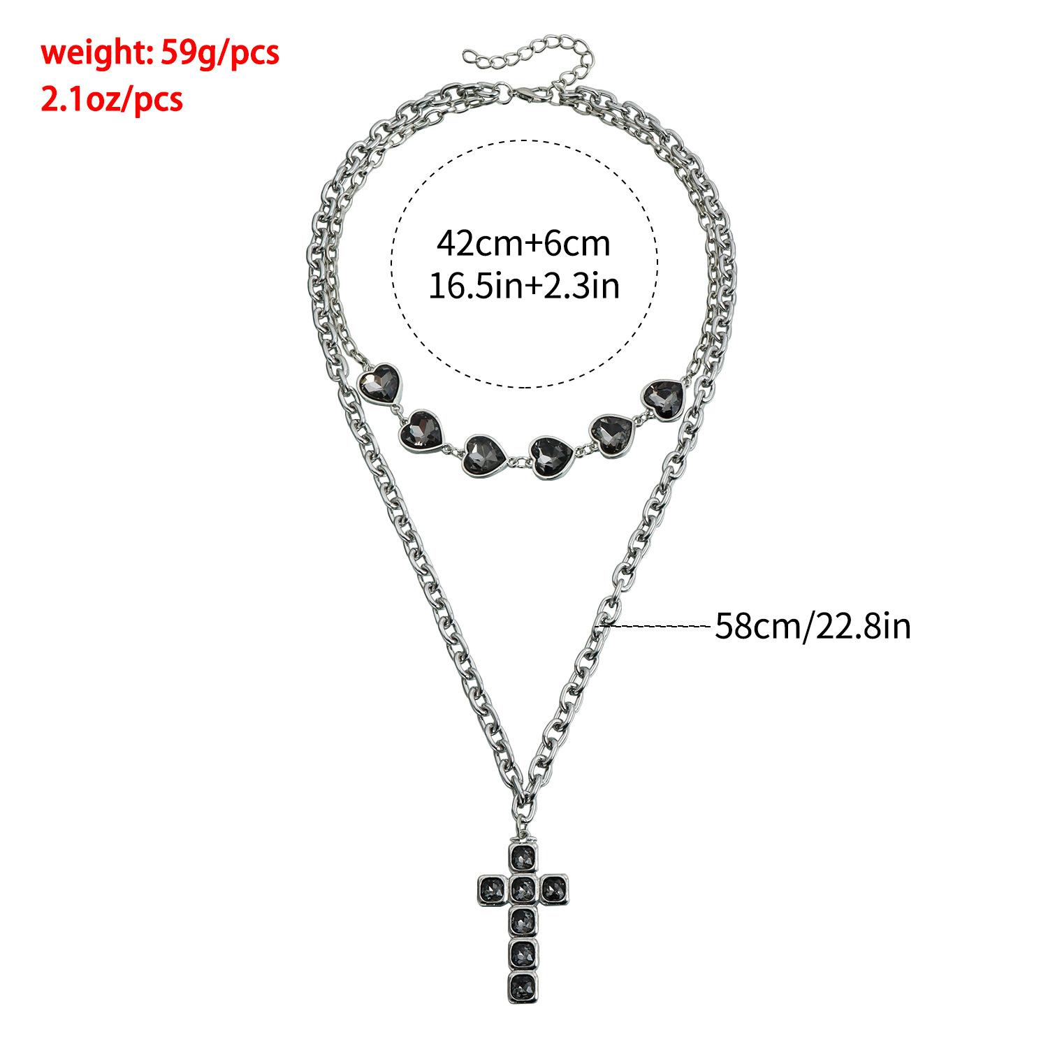 Layered Cross Necklaces for Women Silver Chunky Chain Black Heart Choker Pendant Punk Party Concert Everyday Streetwear Trendy Jewelry Gifts