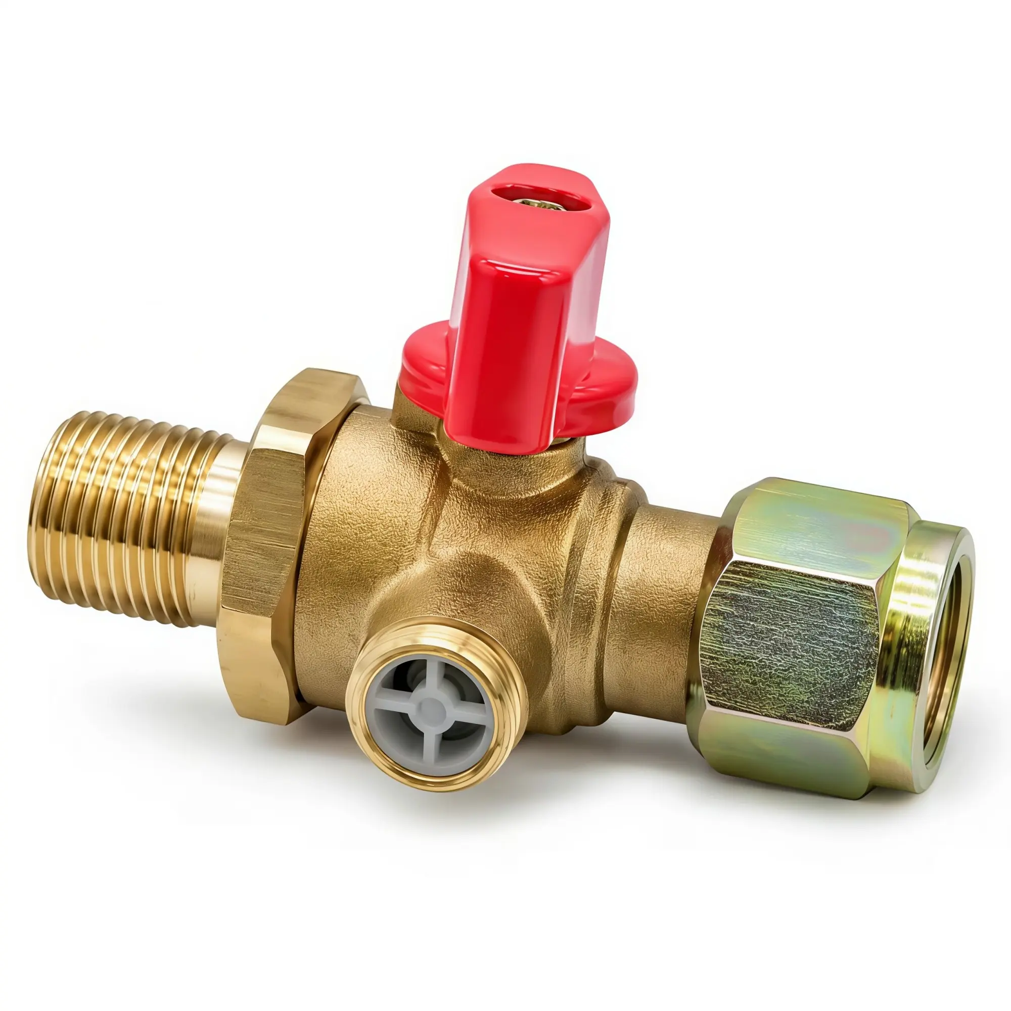 M18x1.5 Male to Female Air Control Valve with Exhaust Port, 1/4 Turn Handle, Ideal for Industrial Pneumatic Systems