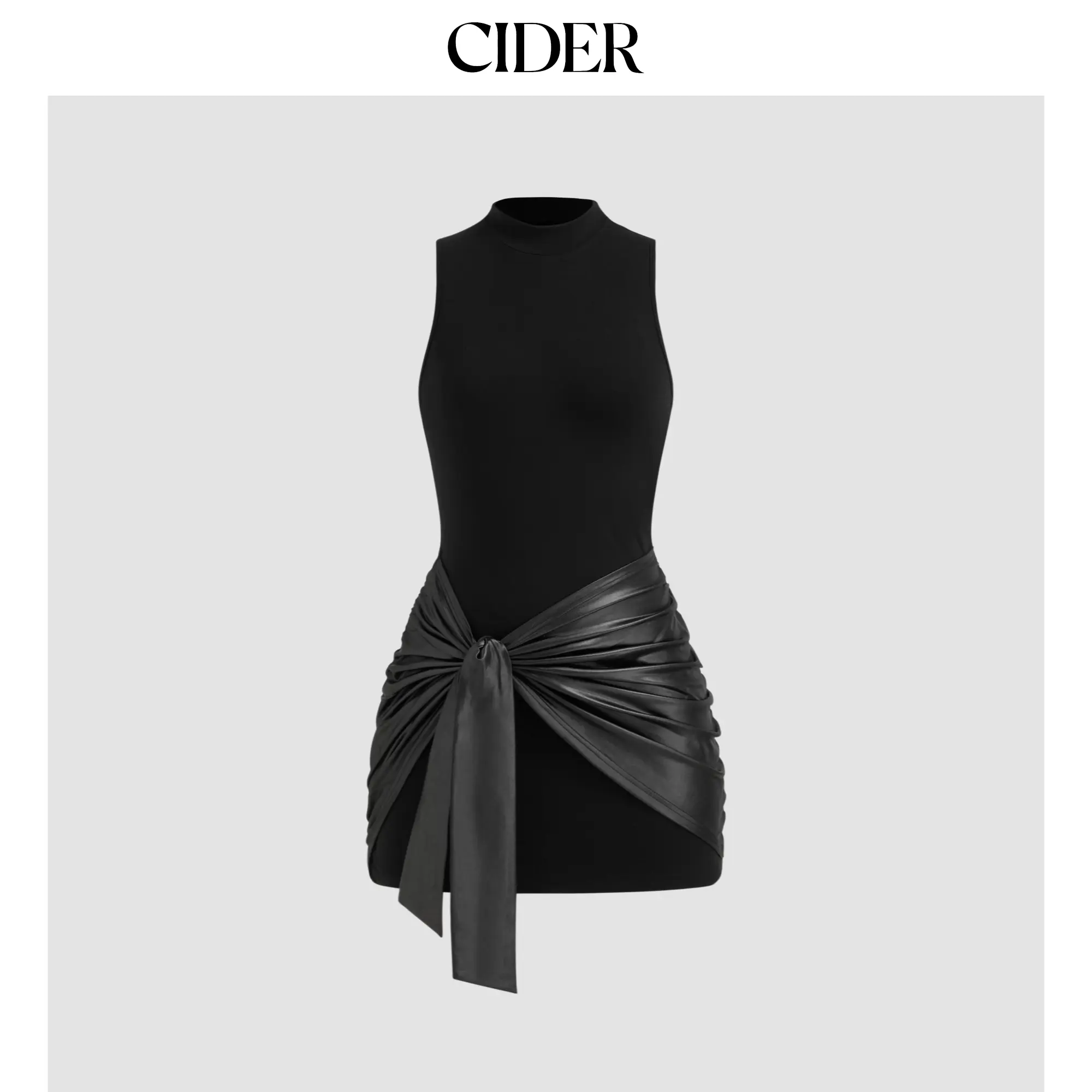 Cider High Neck Ruched Knotted Mini Dress SummerFinds