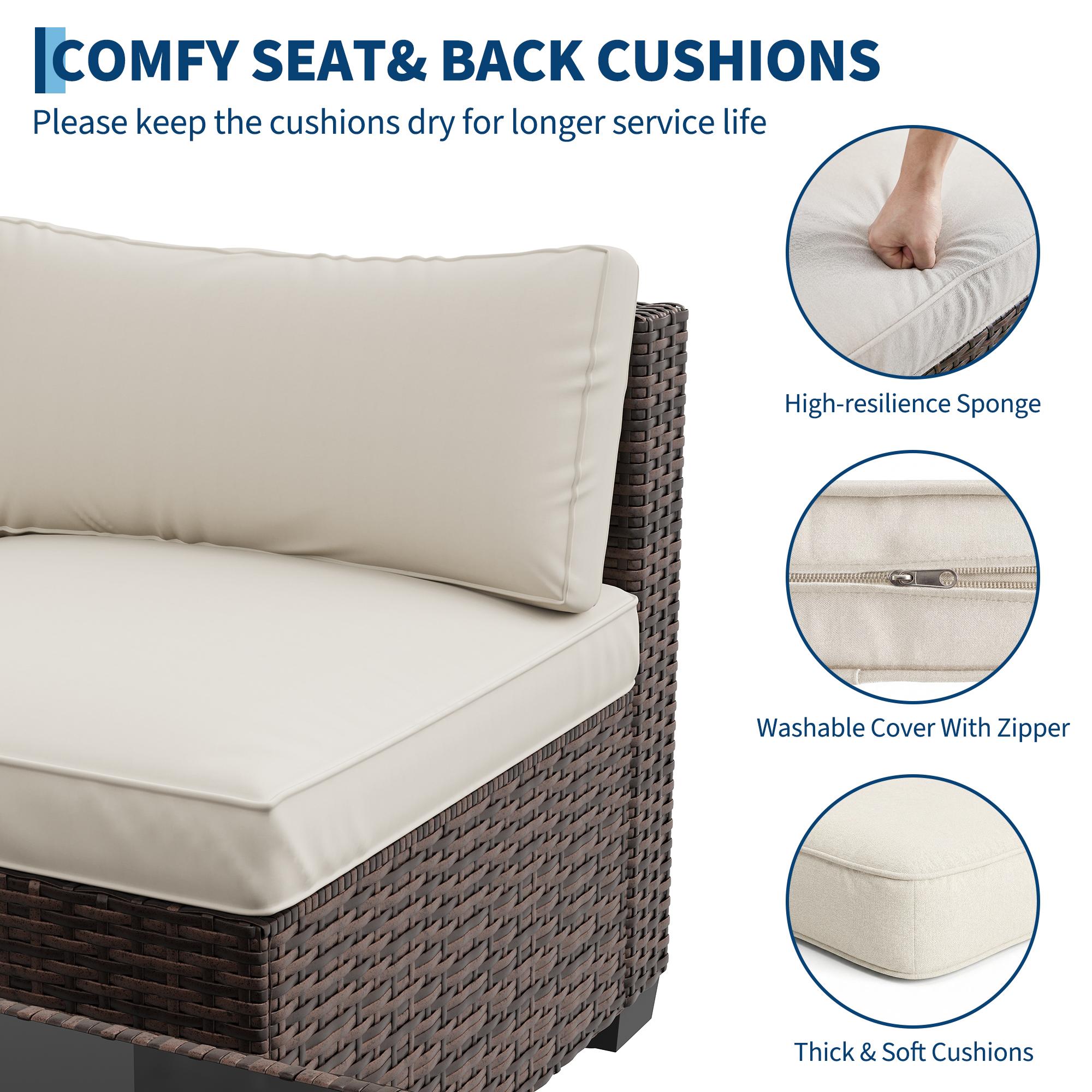 Garvee 7-Piece Durable Outdoor Furniture Set - Waterproof PE Rattan Patio Modular Sectional Couch, Patio Conversation Set with Storage Table, Ottoman, Beige Cushions, Wipe Clean All-Weather Garden Seating Group, Outdoor Furniture Sets, 7‑Piece Lounge