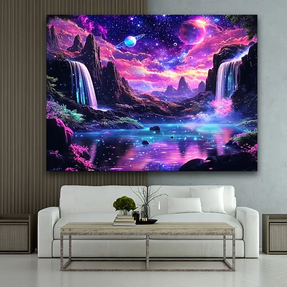 Fantasy Mountain Waterfall Synthetic Tapestry - Non-Lighted Textile Wall Art, Indoor Beach Decoration Hanging - All Seasons Bedroom, Living Room Decor Gift