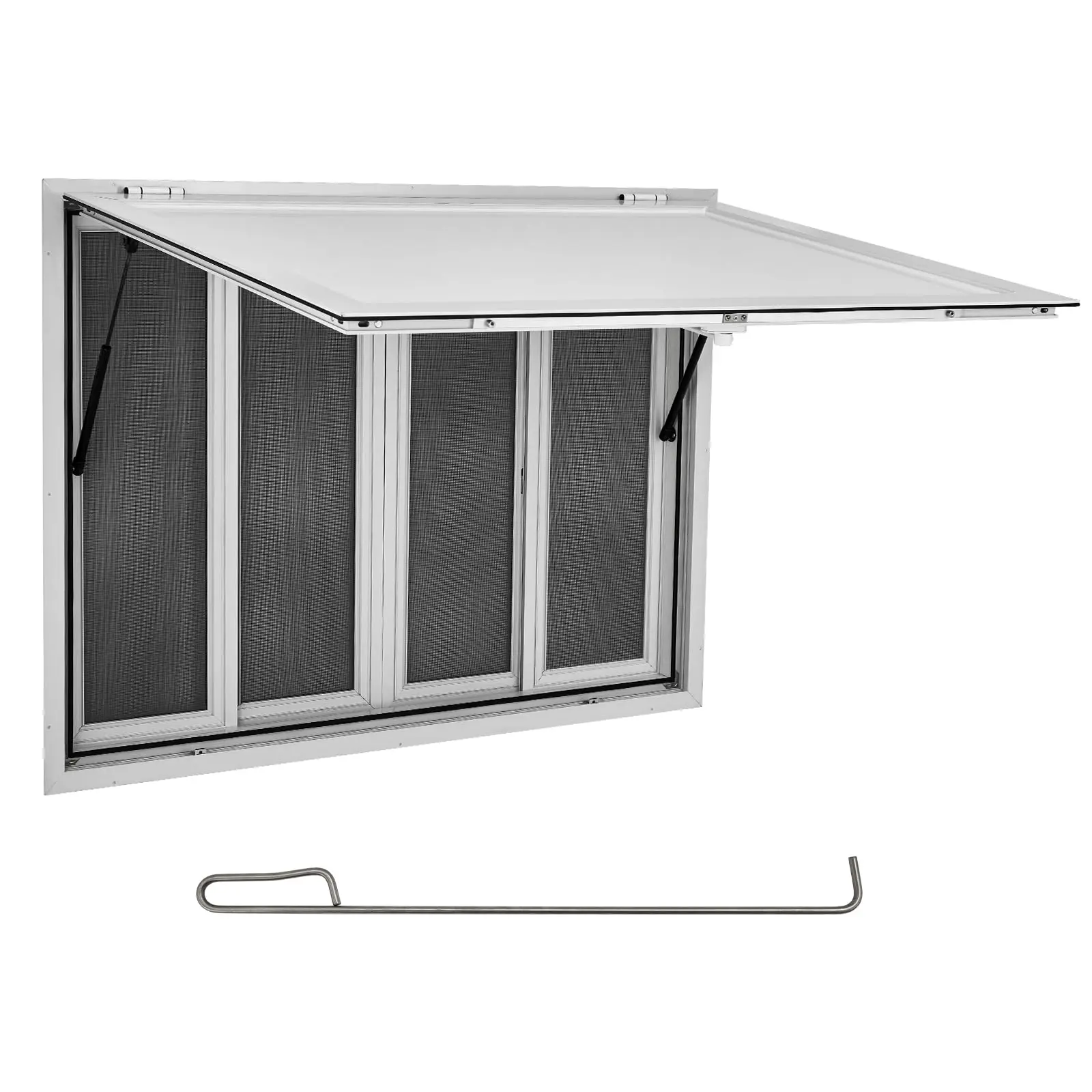 Aluminum Alloy Concession Window for Food Trucks – Service Window with 4 Horizontal Sliding Screen Windows, Awning Door, and Drag Hook for Concession Trailers