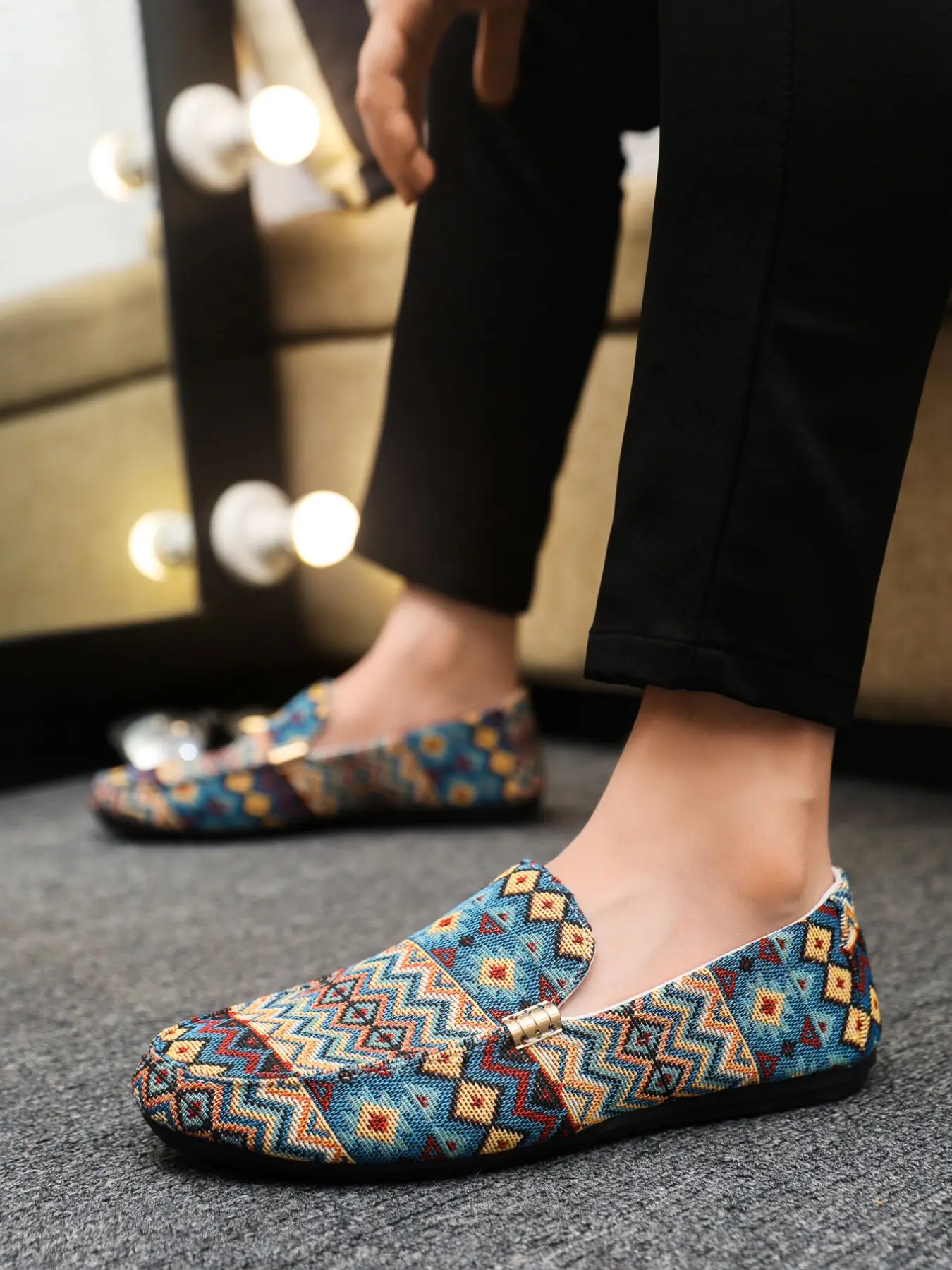 Spring Summer Bean Shoes for Men, Korean Style Casual Slip-On Shoes, Colorful Lazy Man's Shoes, Old Beijing Cloth Shoes