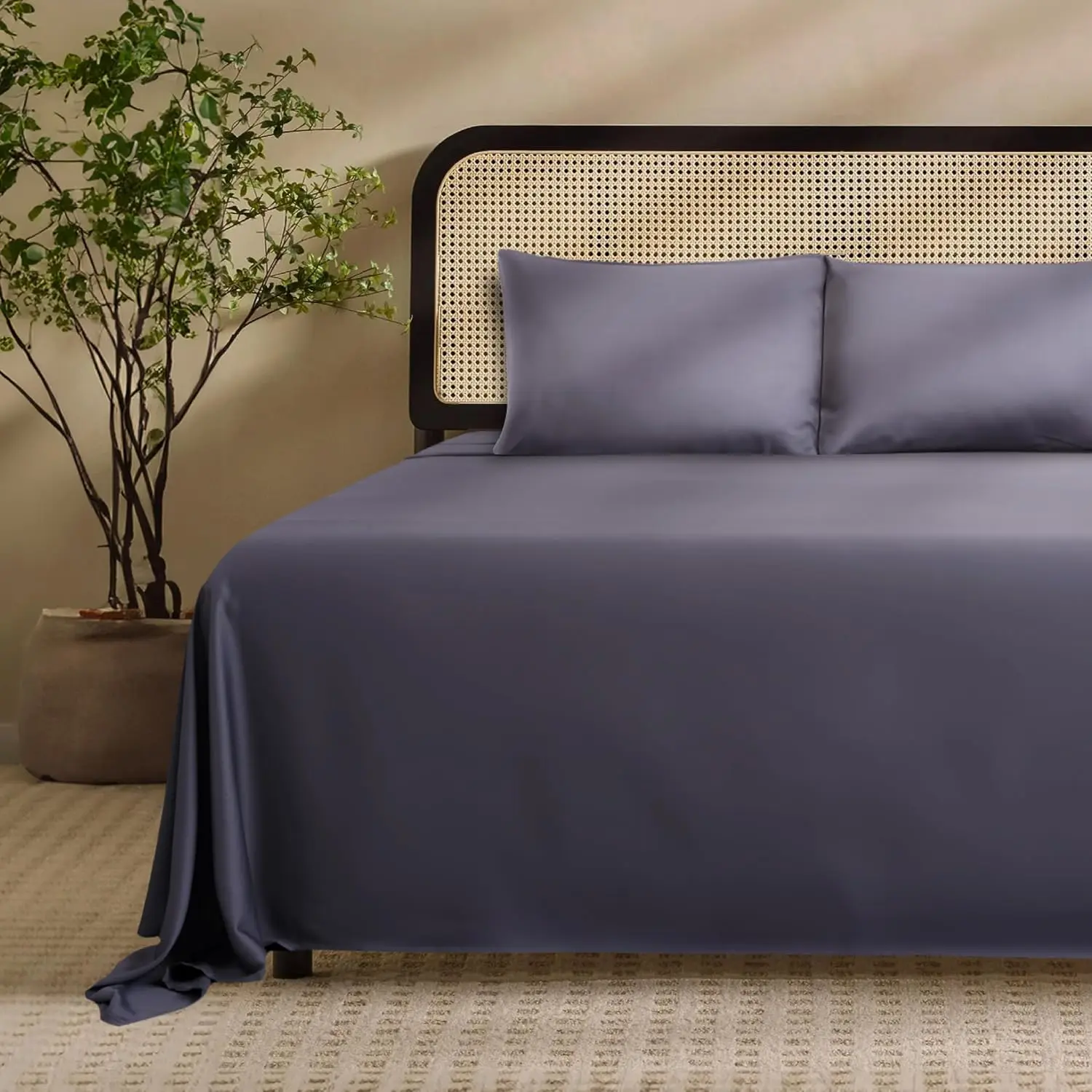 Charcoal 4-Piece Solid Viscose Sheet Set - 1400 Thread Count, Luxury Breathable Cool Bedding, Deep Pocket Up to 16in, Ideal for Hot Sleepers