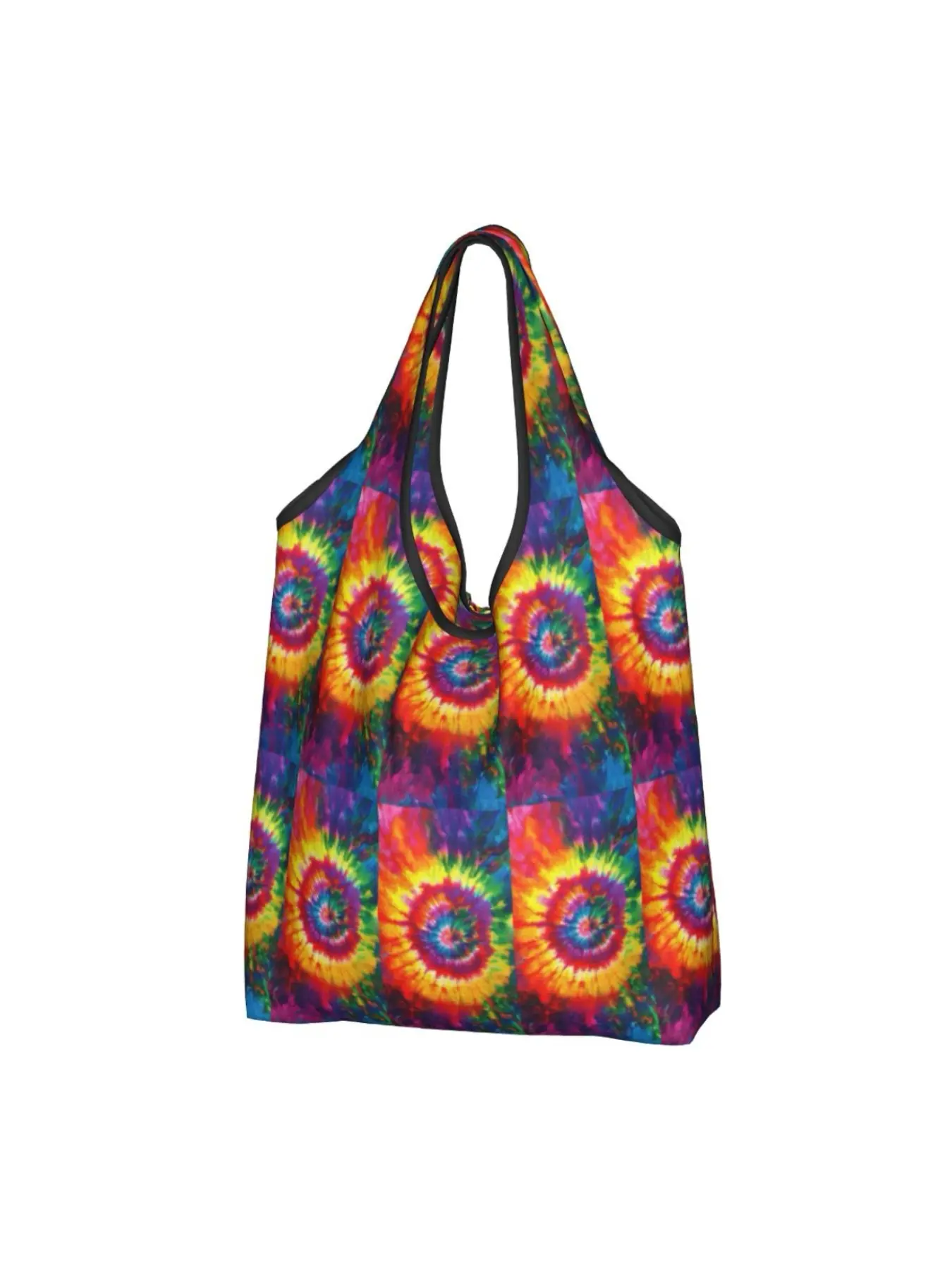 Foldable Eco-Friendly Shopping Bag, Vibrant Tie-Dye Spiral Large Capacity Tote, Reusable, Lightweight Waterproof, Daily Commute, Travel Storage
