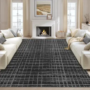Machine Washable Geometric Checkered Area Rugs, Distressed Soft Non Slip Plaid Living Room Bedroom Rug Low Pile Ultra Thin Large Throw Carpet Mat for Dining Room Farmhouse Office