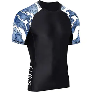 Adult Snorkeling Short Sleeve Solid Color Elastic Surfing Top Wave Print Athletic Swimwear