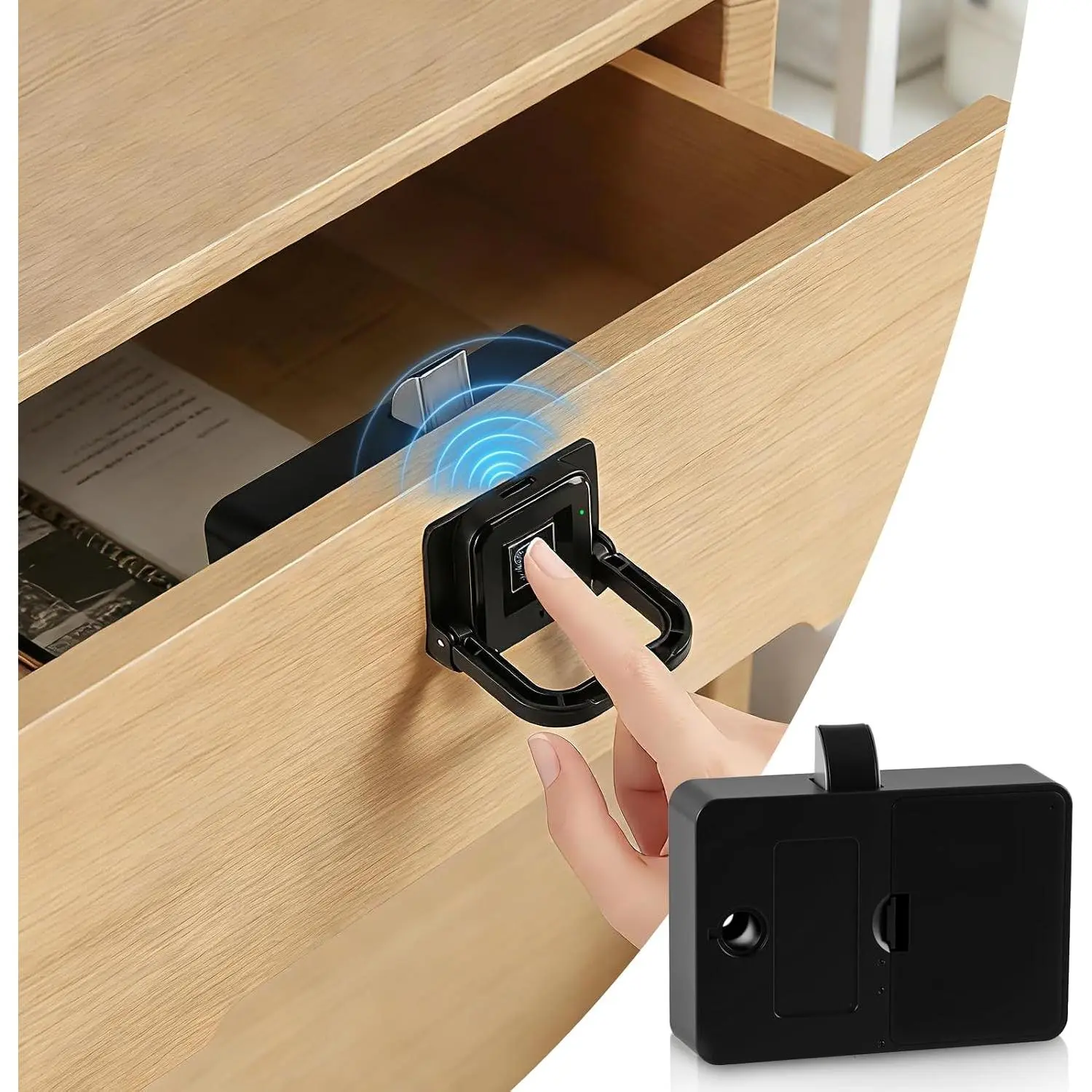 Fingerprint Drawer Lock with Pull Handle, Biometric Cabinet & Morse Code  Entry,  Keyless Lock for Cabinet, Drawer, Wardrobe,  Safety – Drilling Installation