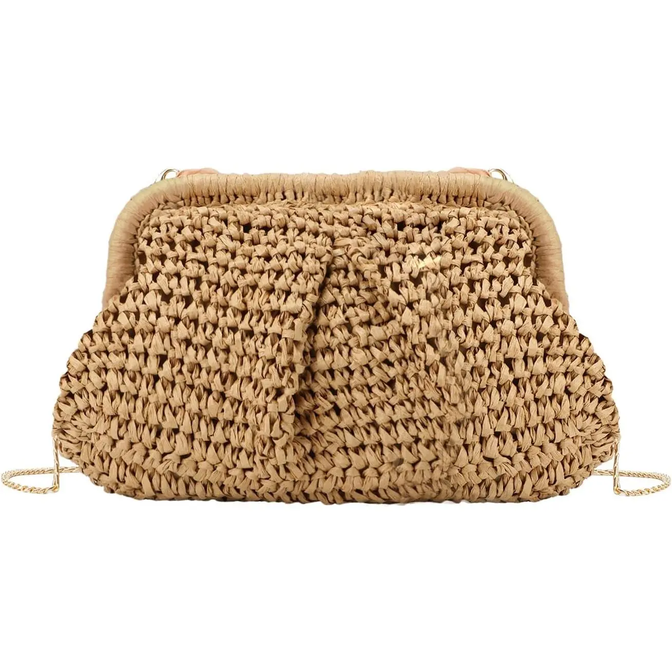 Straw Dumpling Clutch Purse,Summer Vacation Beach Crossbody Bag for Women,Raffia Wicker Rattan Woven Clutch