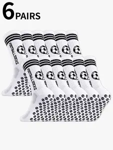 Set of 6 Pairs of Anti-Slip Football Crew Socks with Silicone Anti-Slip Nubs on the Sole and a Thickened, Shock-Absorbing Terry Sole—Professional Socks for Training and Matches Anti-Slip Football Crew Socks
