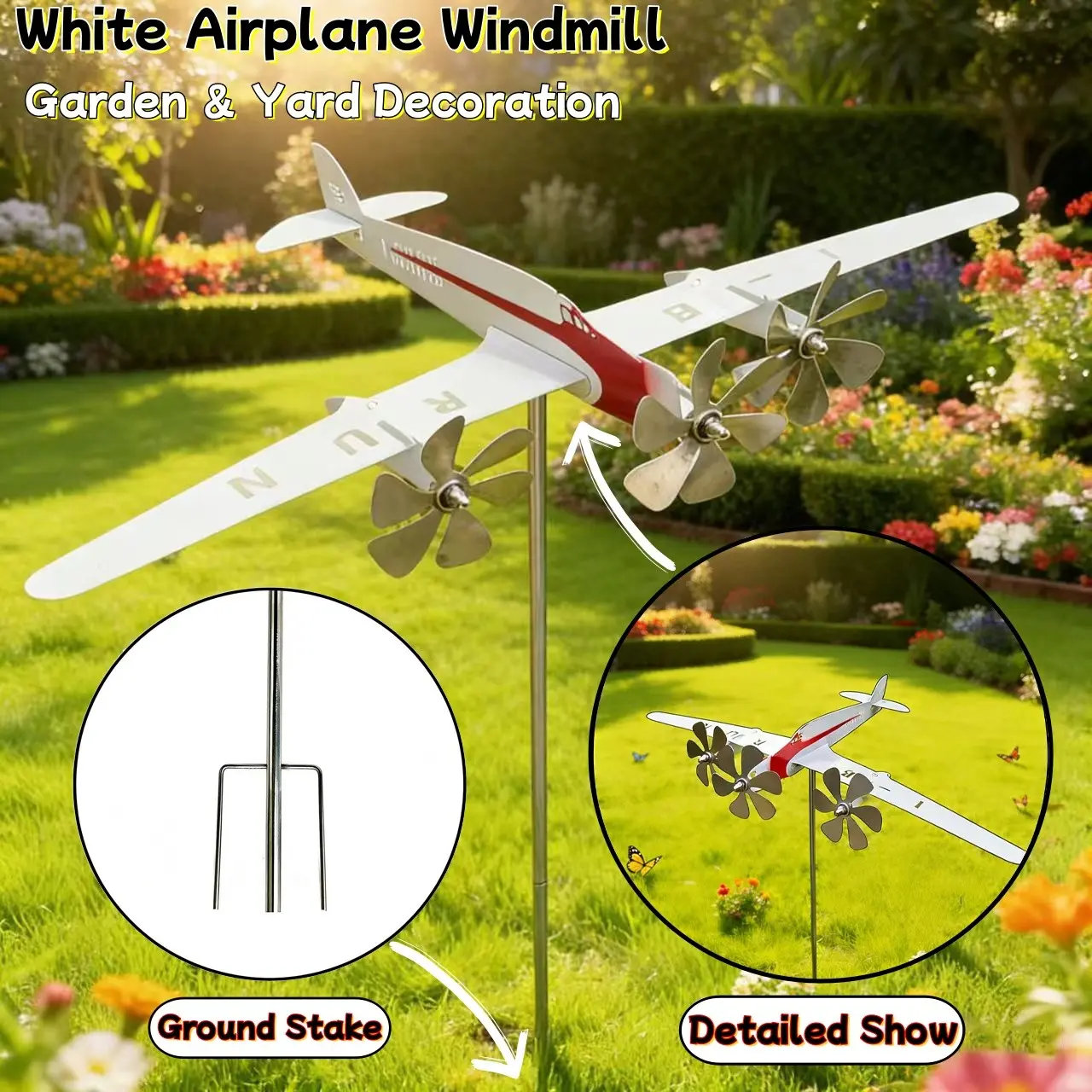 Vintage Twin-Propeller Iron Windmill Stake Decor, Automatic Rotation, Waterproof Rustproof Outdoor Garden Sculpture, Creative Gardening Gift