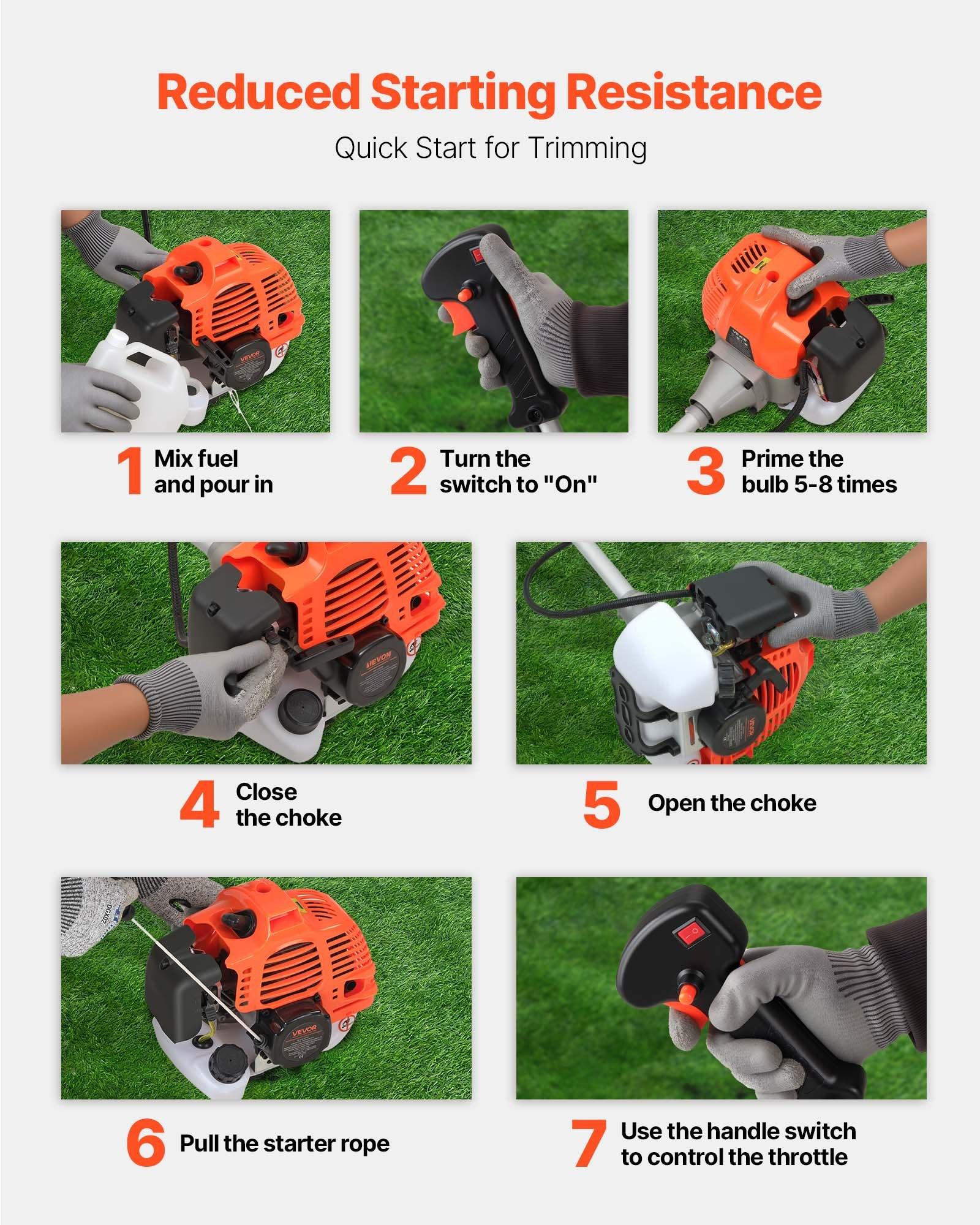 VEVOR Cordless String Trimmer, 52 cc 2-Stroke, Gas Powered Weed Wacker, 17" Cordless Grass Trimmer, Multi-Functional Lawn Edger with Shoulder Strap & 3T Blade, Weed Eater for Quick Grass Cleaning