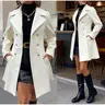 VVZ 2026 Women’s Solid Double Breasted Lapel Overcoat, Long Sleeve Pocket Coat, Elegant Casual Outerwear, Women Fall Winter Fashion Outfit For Daily & Office Wear