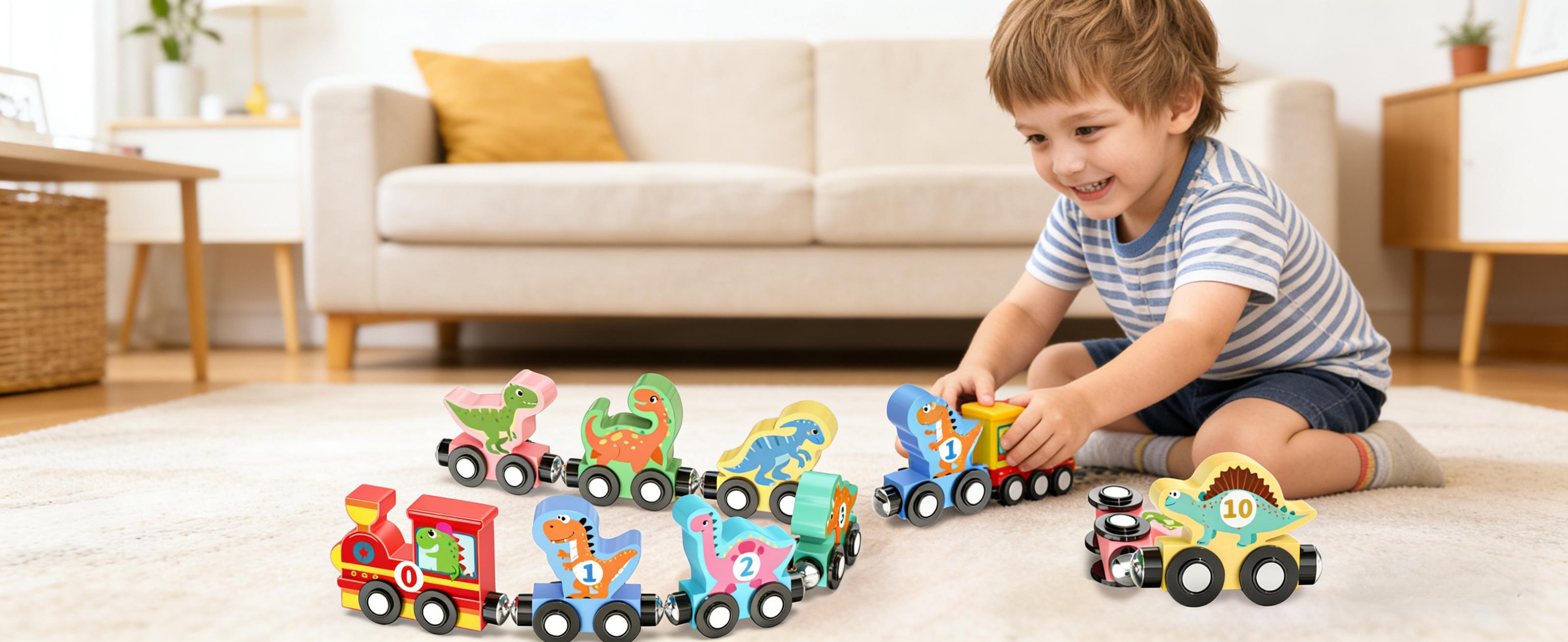 Toys for Toddlers,Magnetic Train Track Set with Animal and Digital Designs for 1 2 3 Years Old Toddlers Boys Girls, Wooden Dinosaur Preschool Learning Easter Basket Stuffers Sensory Toys Birthday Gifts Ages 1-3, 2-4