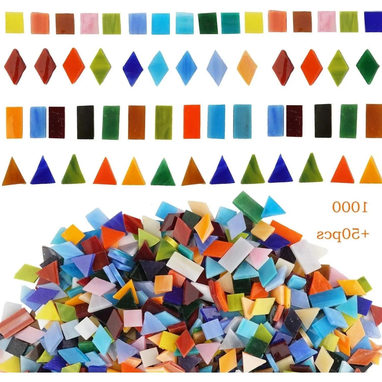 1050 Pieces Mixed Shapes Colorful Stained Glass Mosaic Tiles for Crafts and Mosaic ProjectsGift